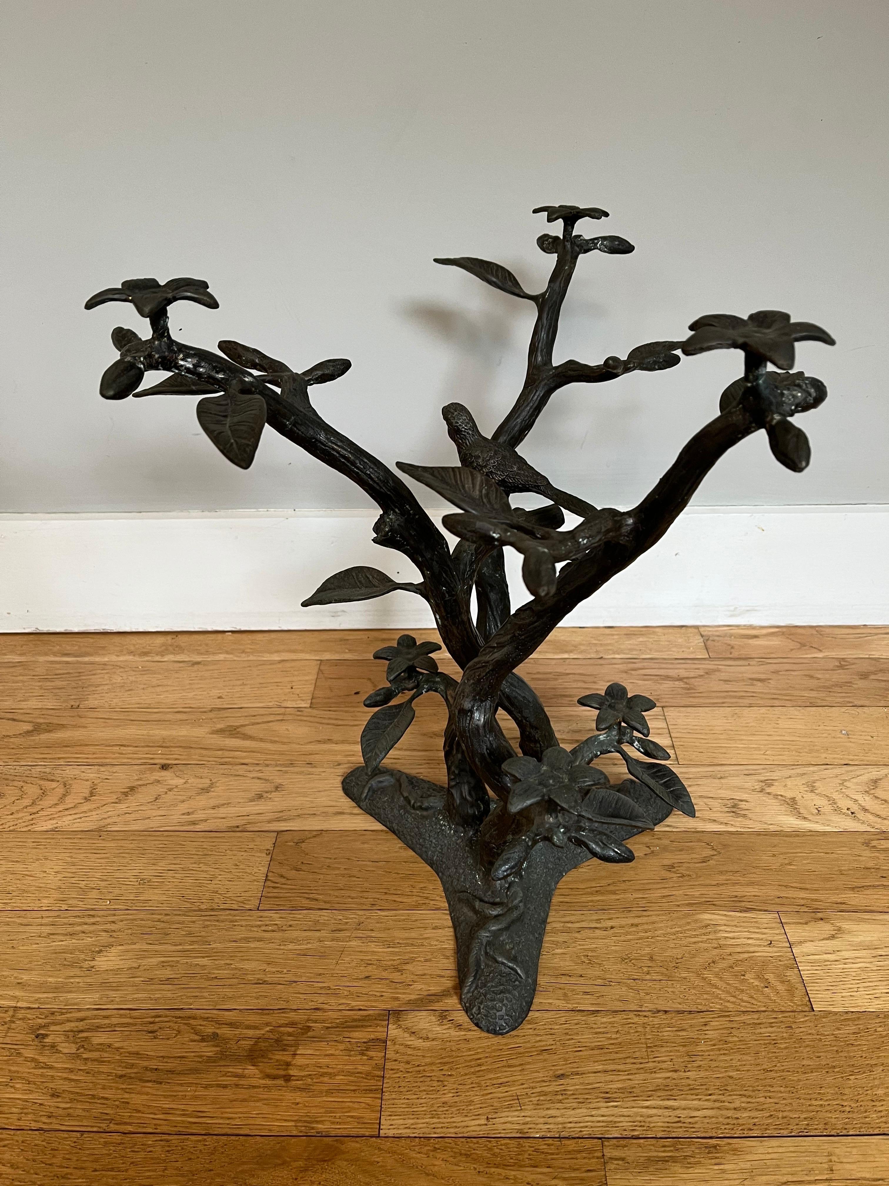 20th Century Willy Daro Brass & Glass Tree & Bird Sculptural End Table