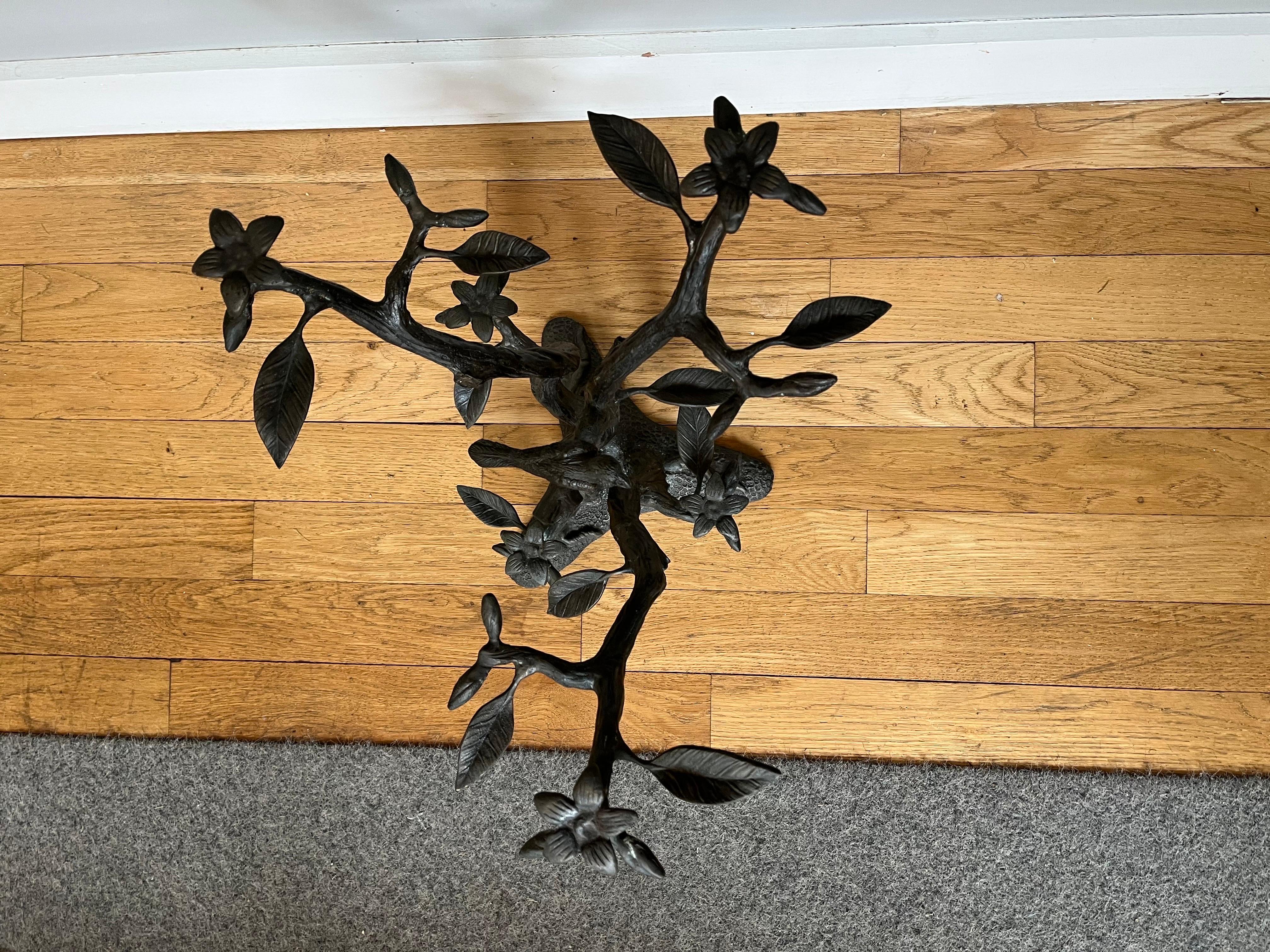 Willy Daro Brass & Glass Tree & Bird Sculptural End Table 2