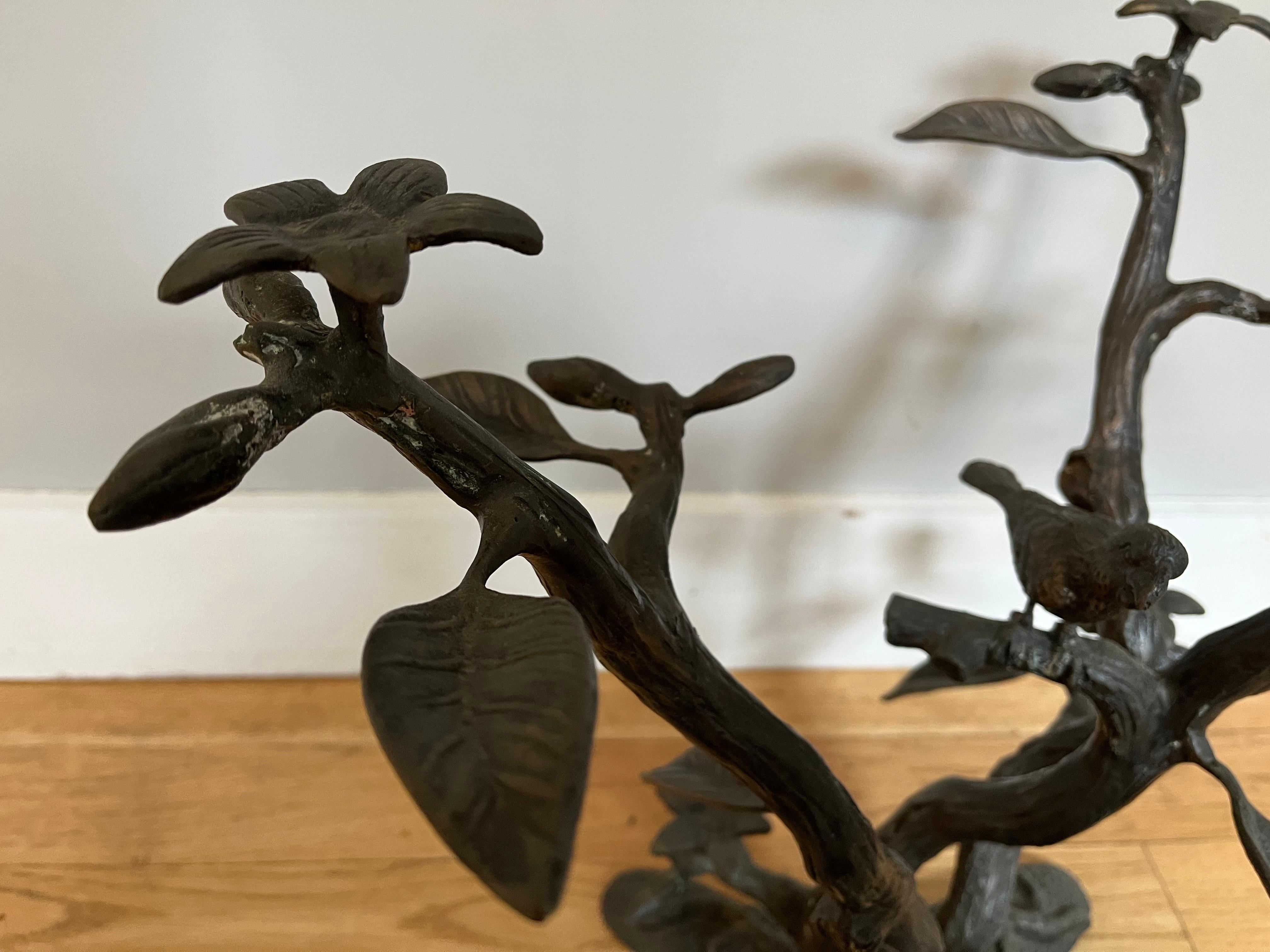 Willy Daro Brass & Glass Tree & Bird Sculptural End Table 3