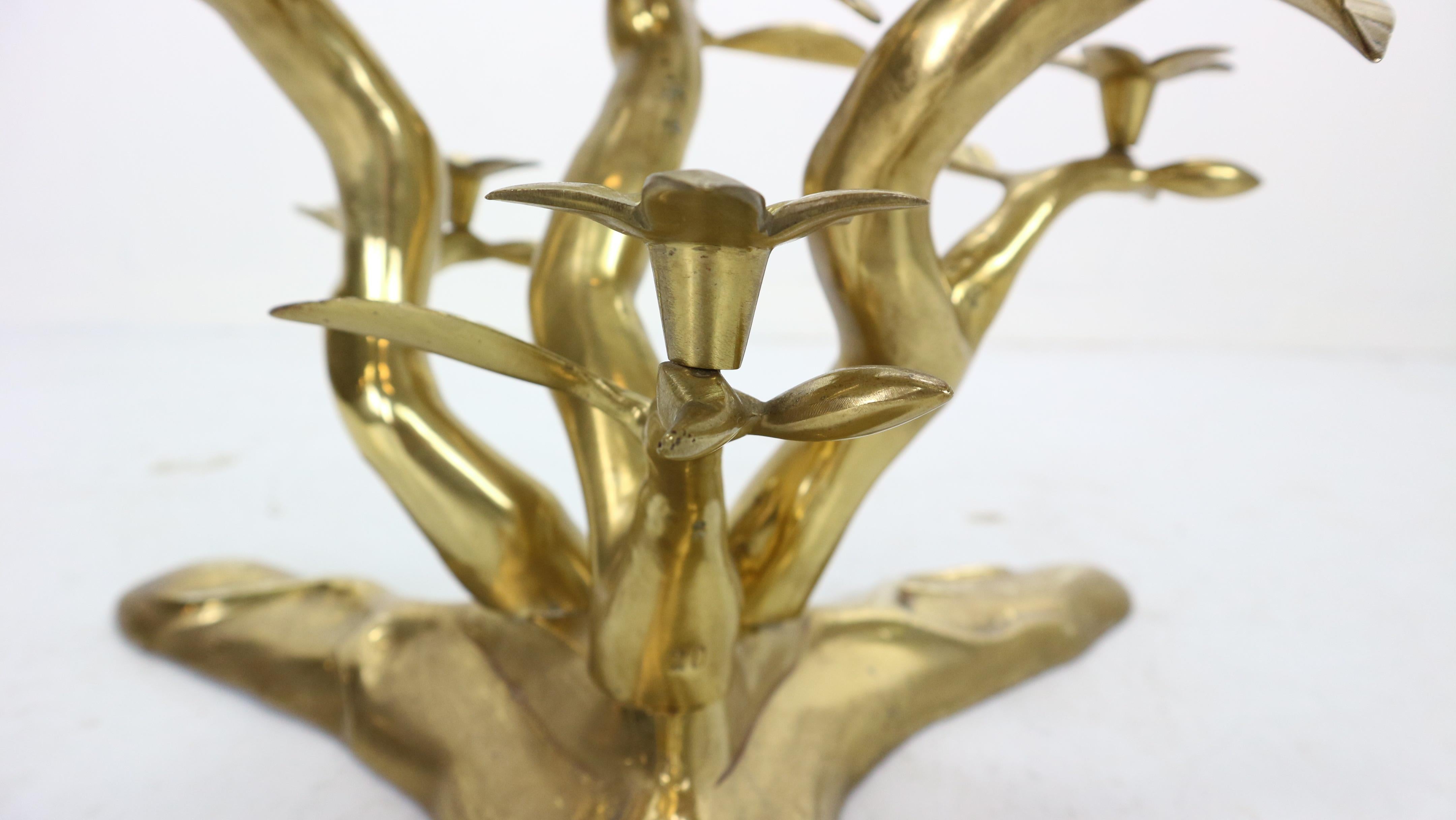 Willy Daro Brass & Glass Tree & Birds Sculpture Coffee Table, 1970s, Belgium 7