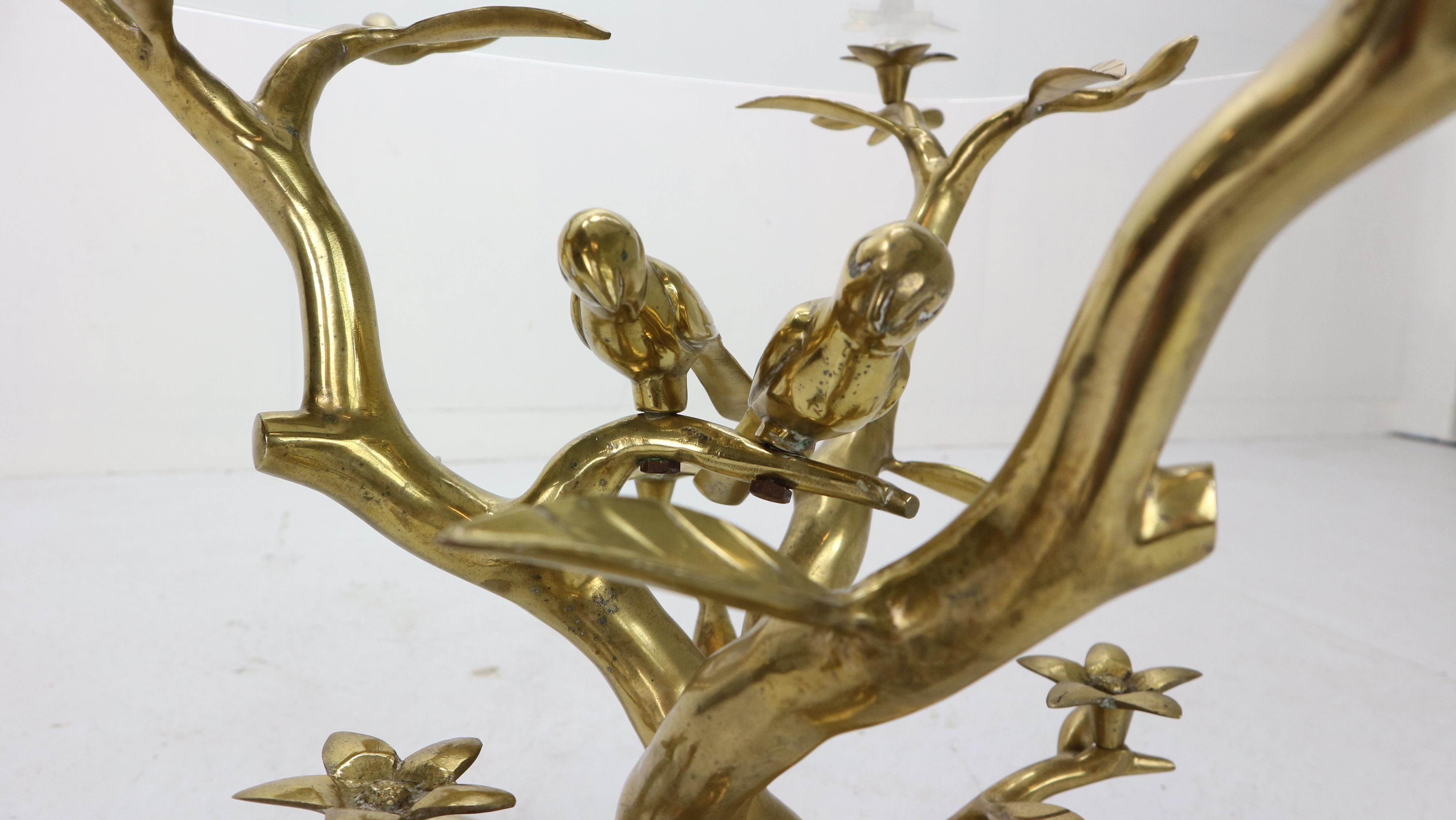 Willy Daro Brass & Glass Tree & Birds Sculpture Coffee Table, 1970s, Belgium 8