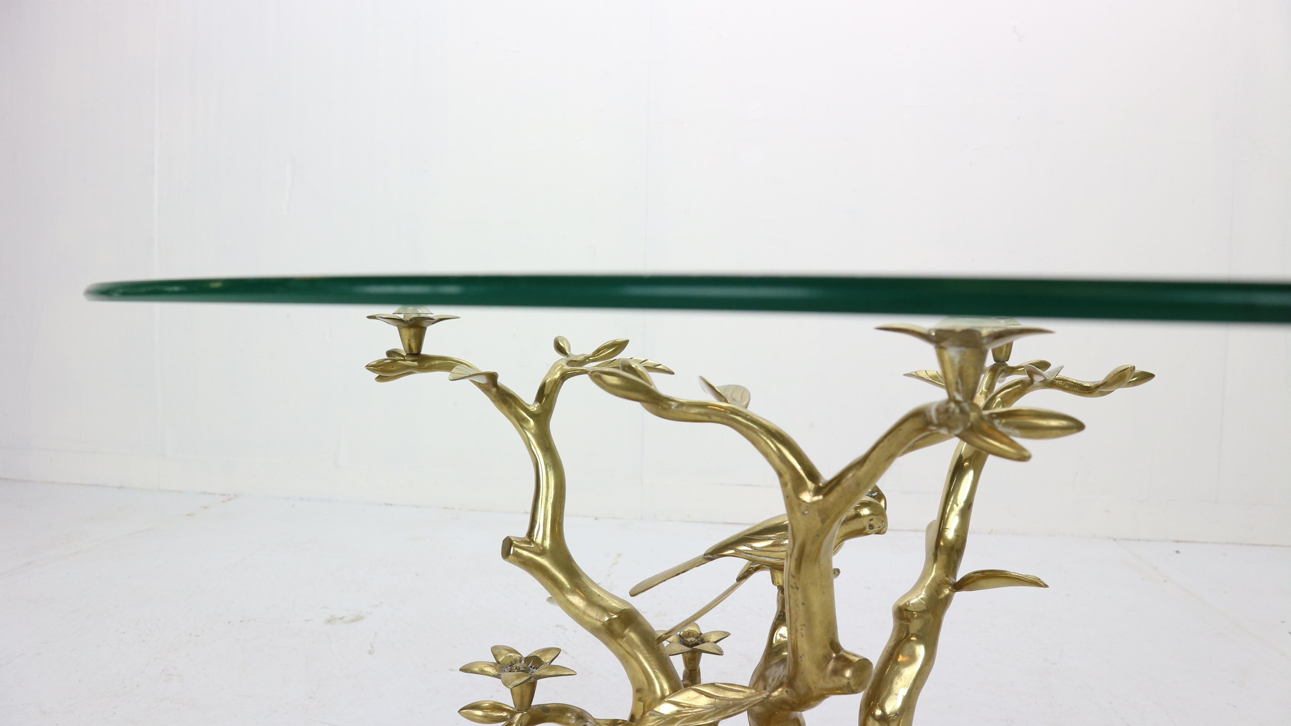 Willy Daro Brass & Glass Tree & Birds Sculpture Coffee Table, 1970s, Belgium 13