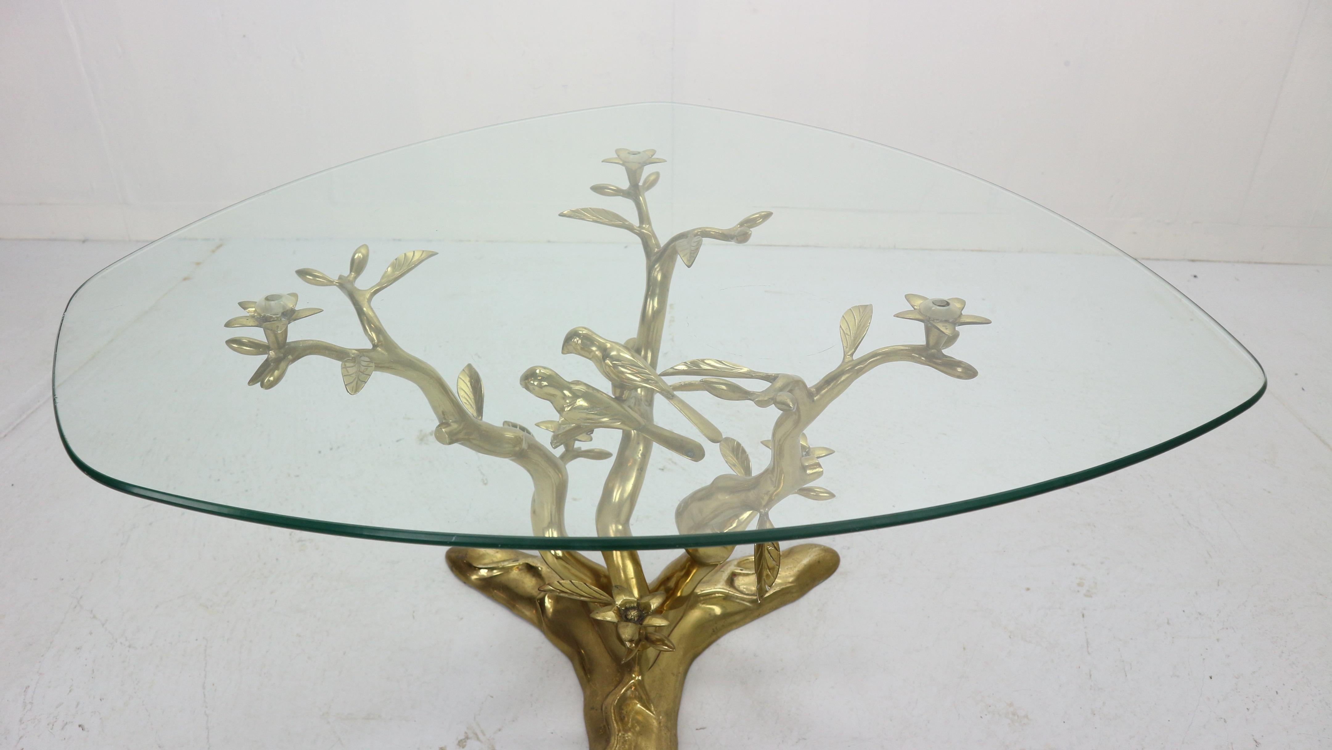 Willy Daro Brass & Glass Tree & Birds Sculpture Coffee Table, 1970s, Belgium 2