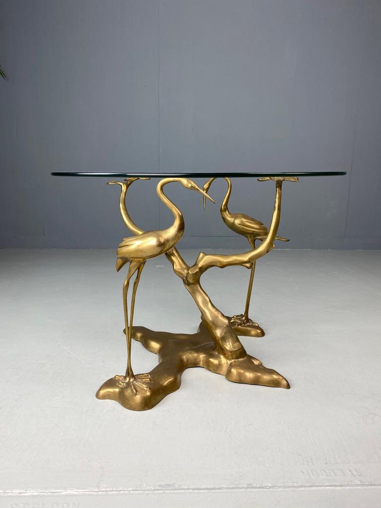 Hollywood Regency Willy Daro brass side table Crane bird Bonsai 1970 For Sale