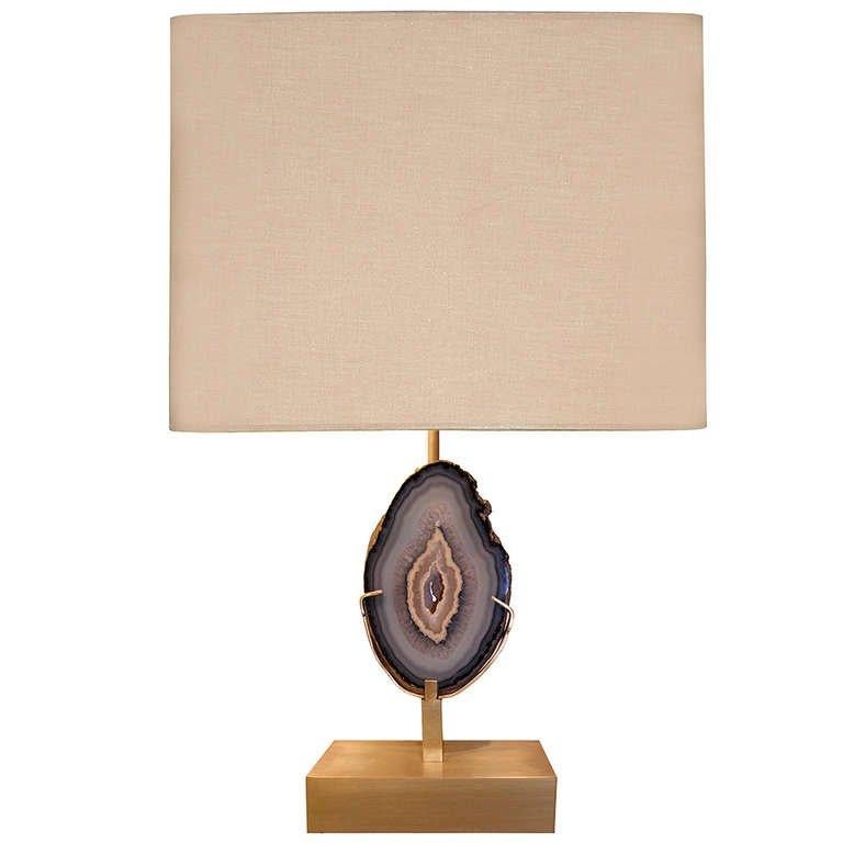 Belgian Willy Daro Bronze and Agate Lamp For Sale