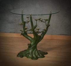 Mesa auxiliar de café Willy Daro de bronce y cristal de mediados de siglo, 1970