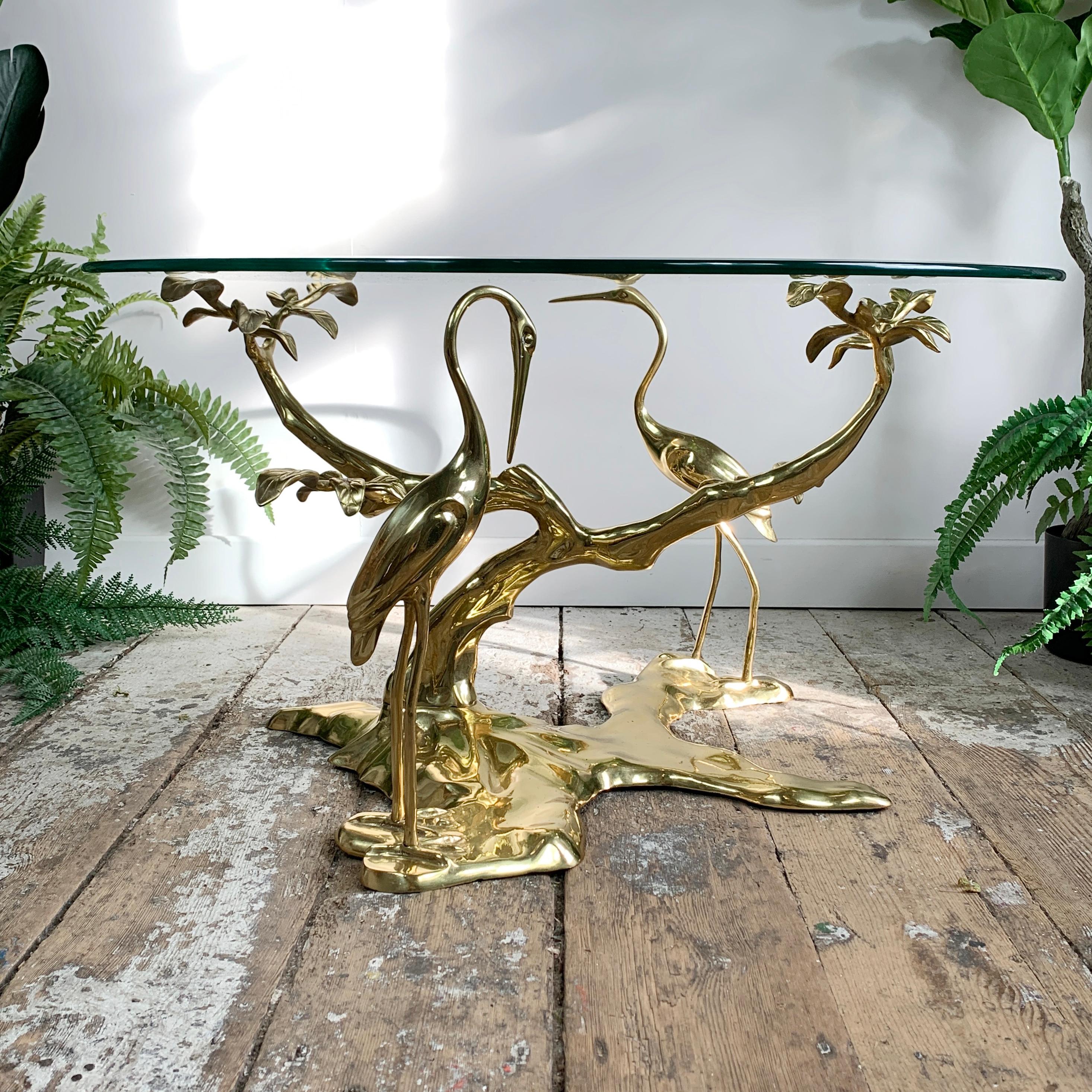 Willy Daro Gold Crane & Bonzai Tree Brass Coffee Table For Sale 1