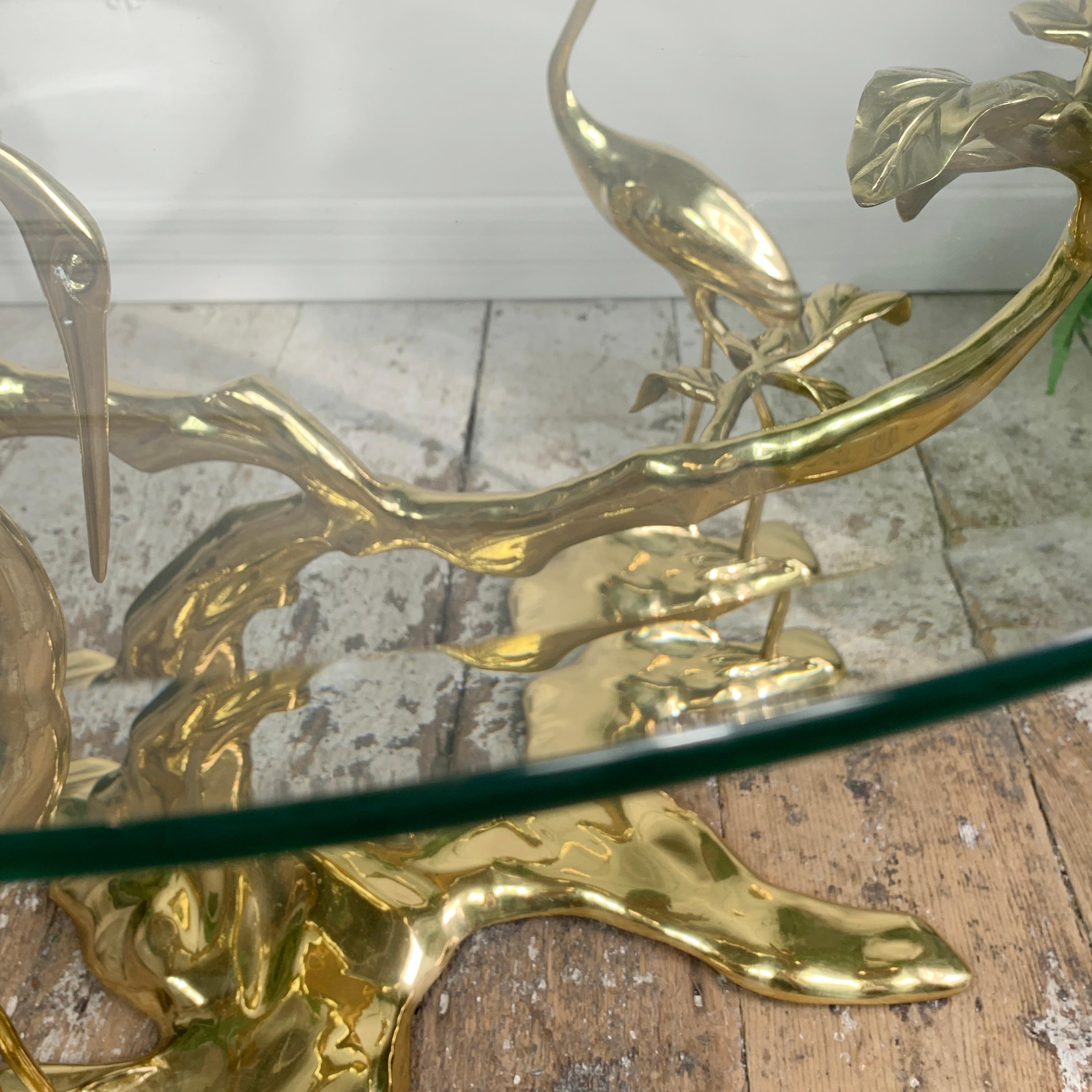 Willy Daro Gold Crane & Bonzai Tree Brass Coffee Table 2