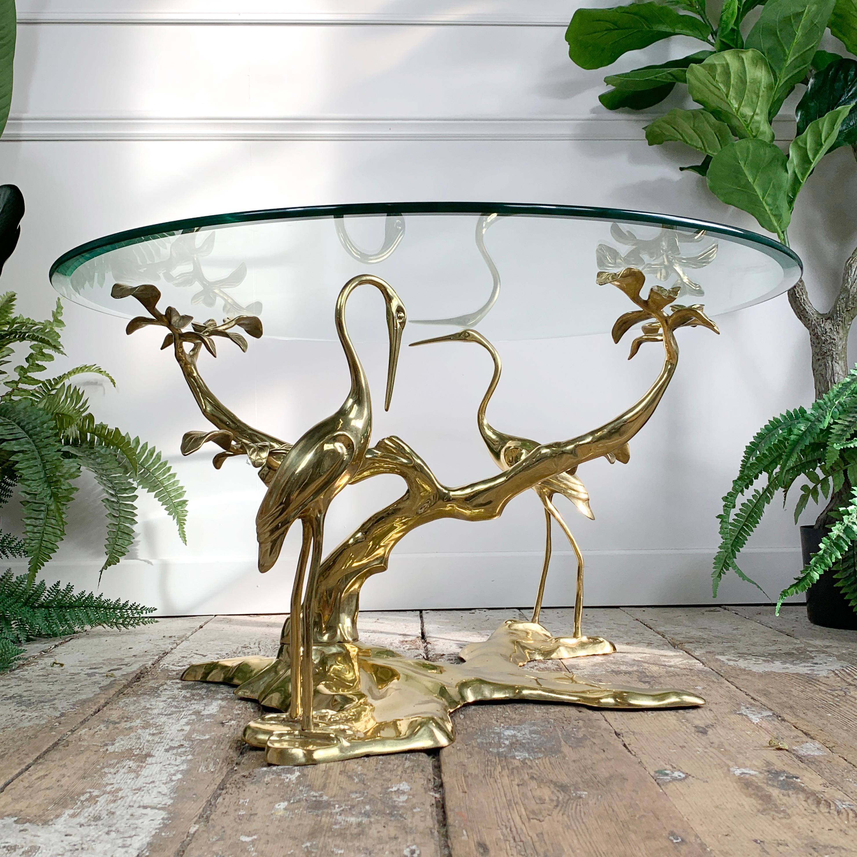 Forged Willy Daro Gold Crane & Bonzai Tree Brass Coffee Table For Sale
