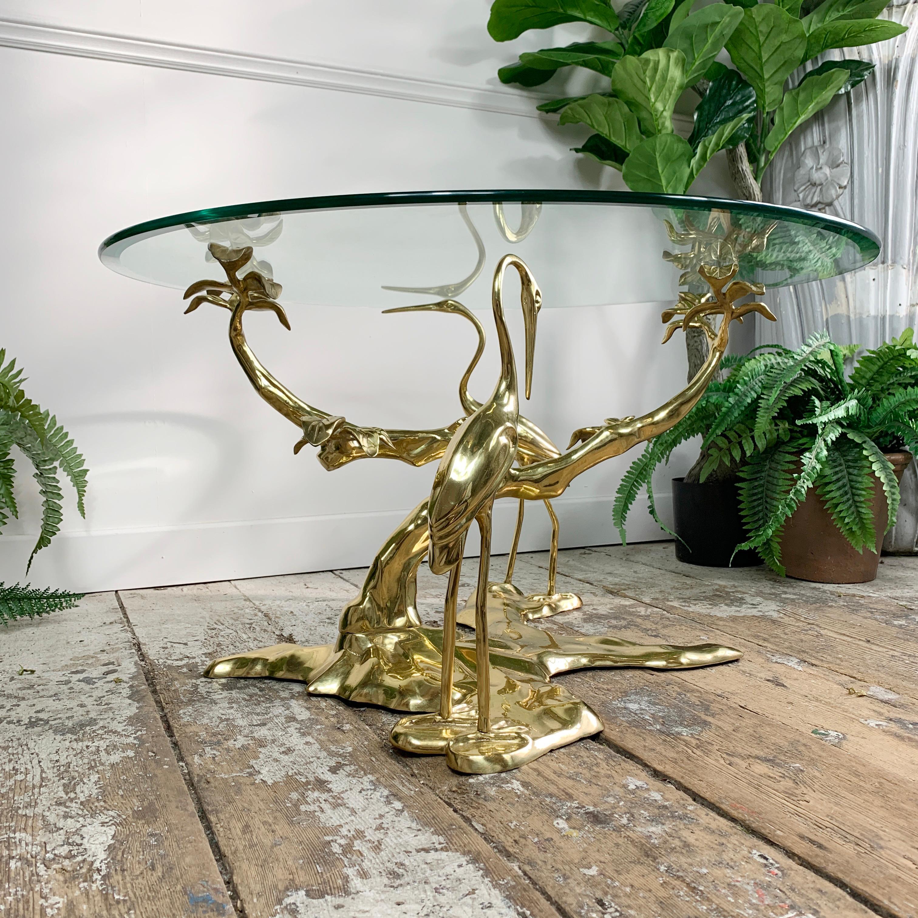 Late 20th Century Willy Daro Gold Crane & Bonzai Tree Brass Coffee Table For Sale