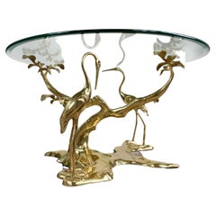 Willy Daro Gold Crane & Bonzai Tree Brass Coffee Table