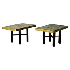 WILLY DARO - Etched Brass and Inlay Agate Side Tables