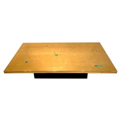 Willy Daro Etched Brass Coffee Table Inlaid Malachite, circa 1980