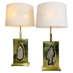 Willy Daro Gold-Achat-Tischlampen 1970er Jahre