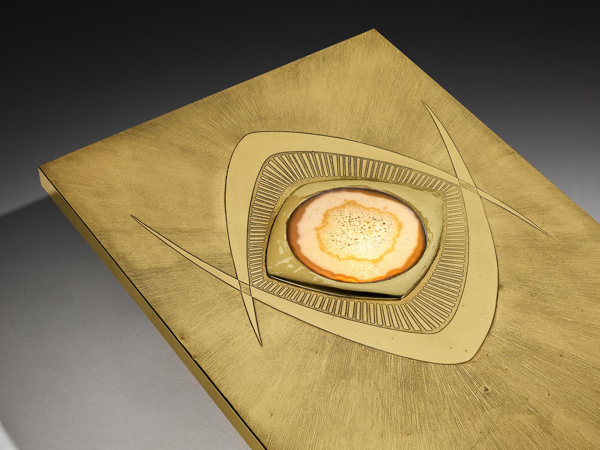 Willy Daro Illuminated Coffee Table in Brass and Agate (Postmoderne) im Angebot