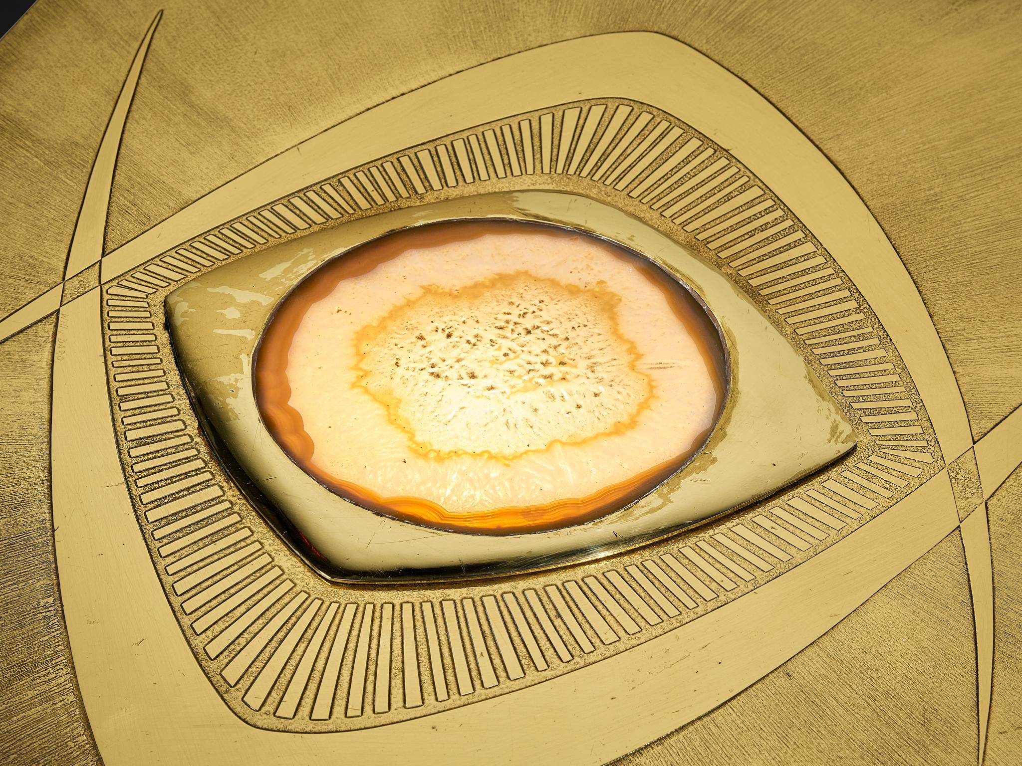 Willy Daro Illuminated Coffee Table in Brass and Agate (Belgisch) im Angebot