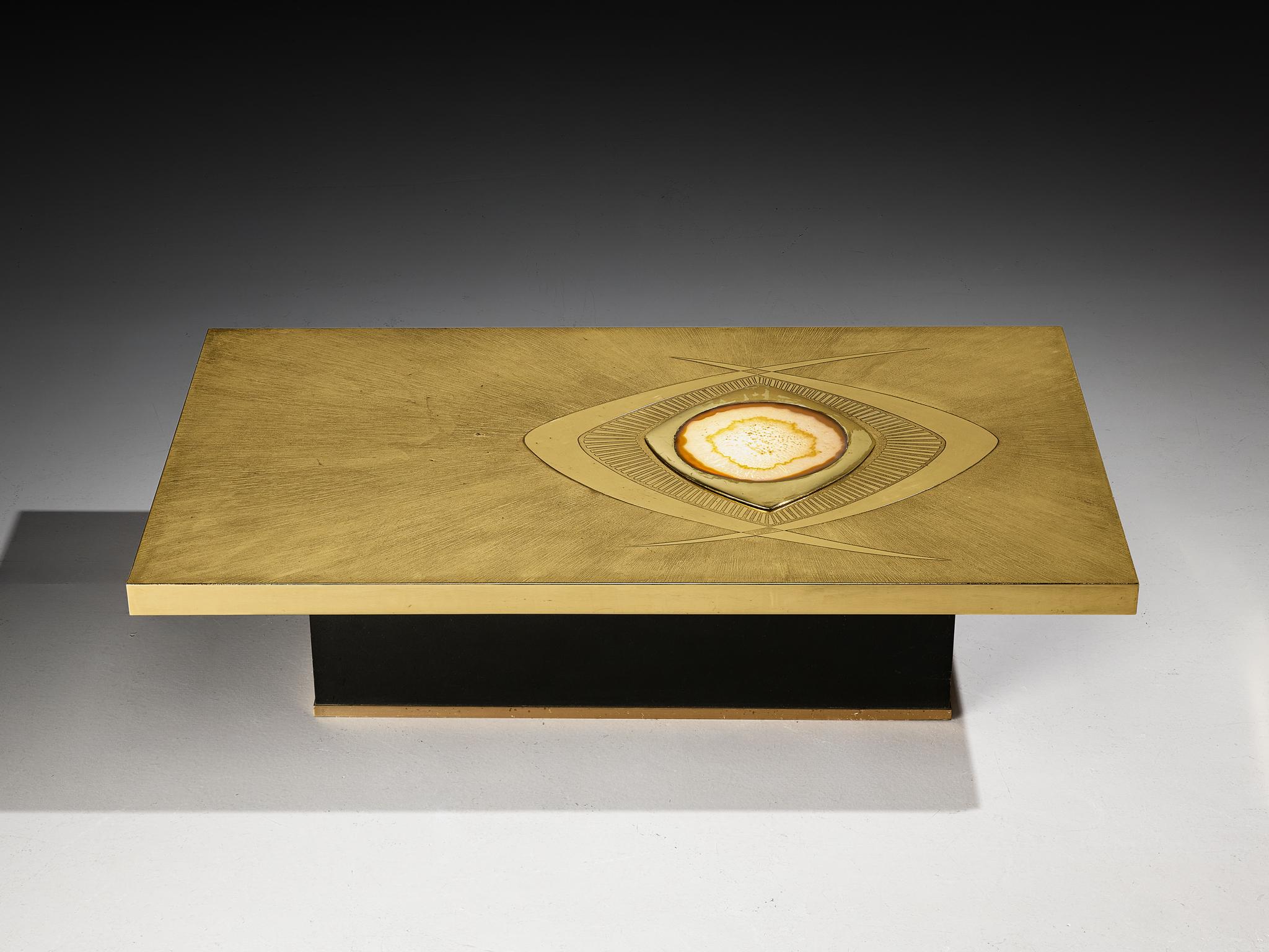 Willy Daro Illuminated Coffee Table in Brass and Agate im Zustand „Gut“ im Angebot in Waalwijk, NL