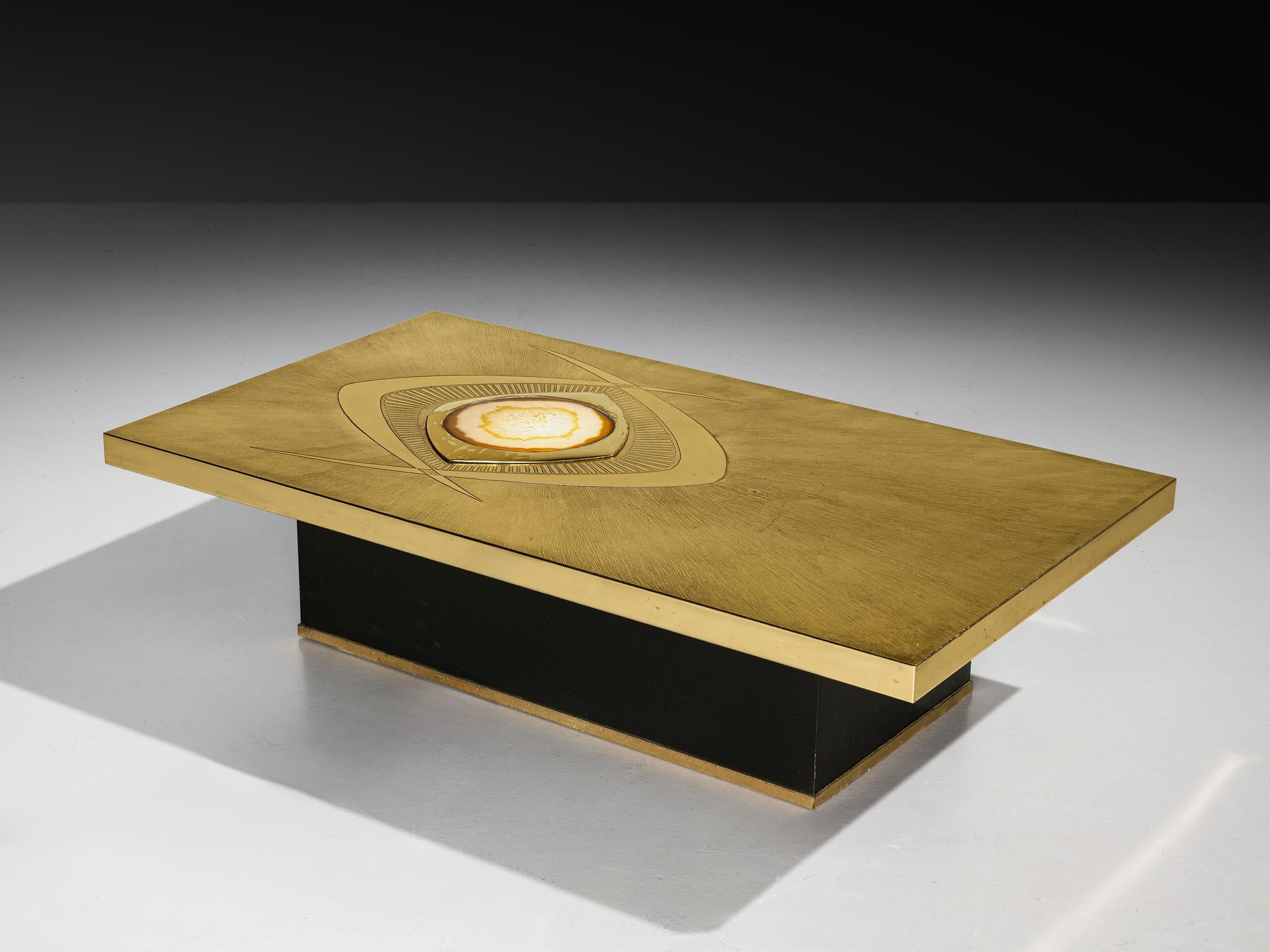 Willy Daro Illuminated Coffee Table in Brass and Agate (Messing) im Angebot