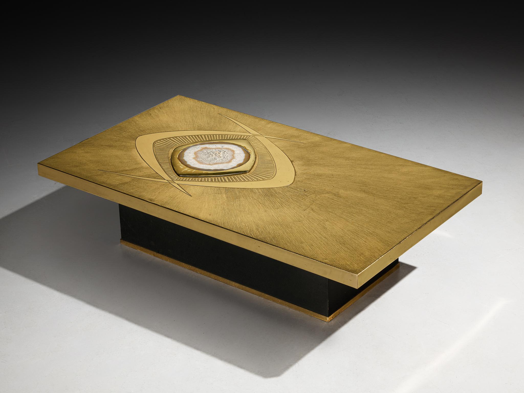 Willy Daro Illuminated Coffee Table in Brass and Agate im Angebot 1
