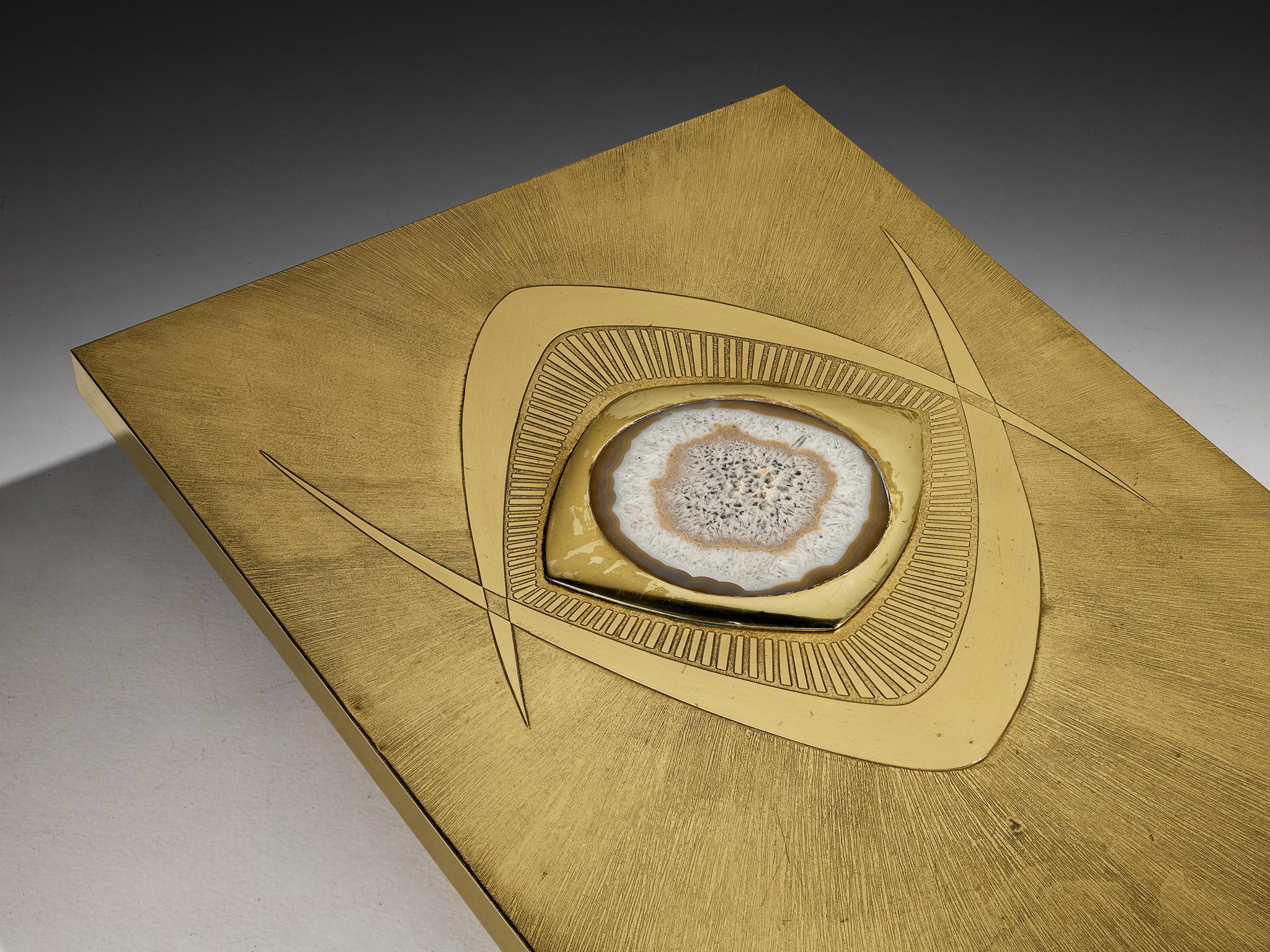 Willy Daro Illuminated Coffee Table in Brass and Agate im Angebot 2