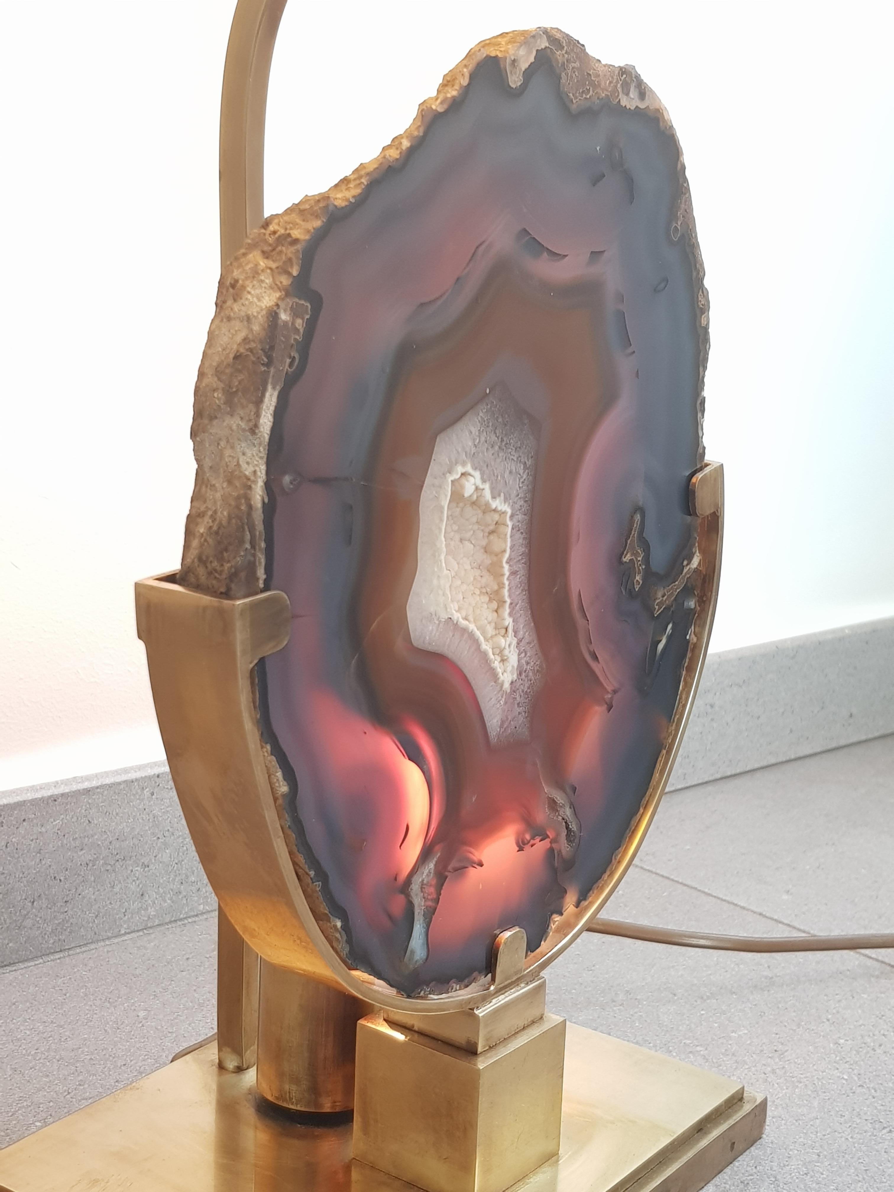 Hollywood Regency Willy Daro Large Agate Table Lamp For Sale