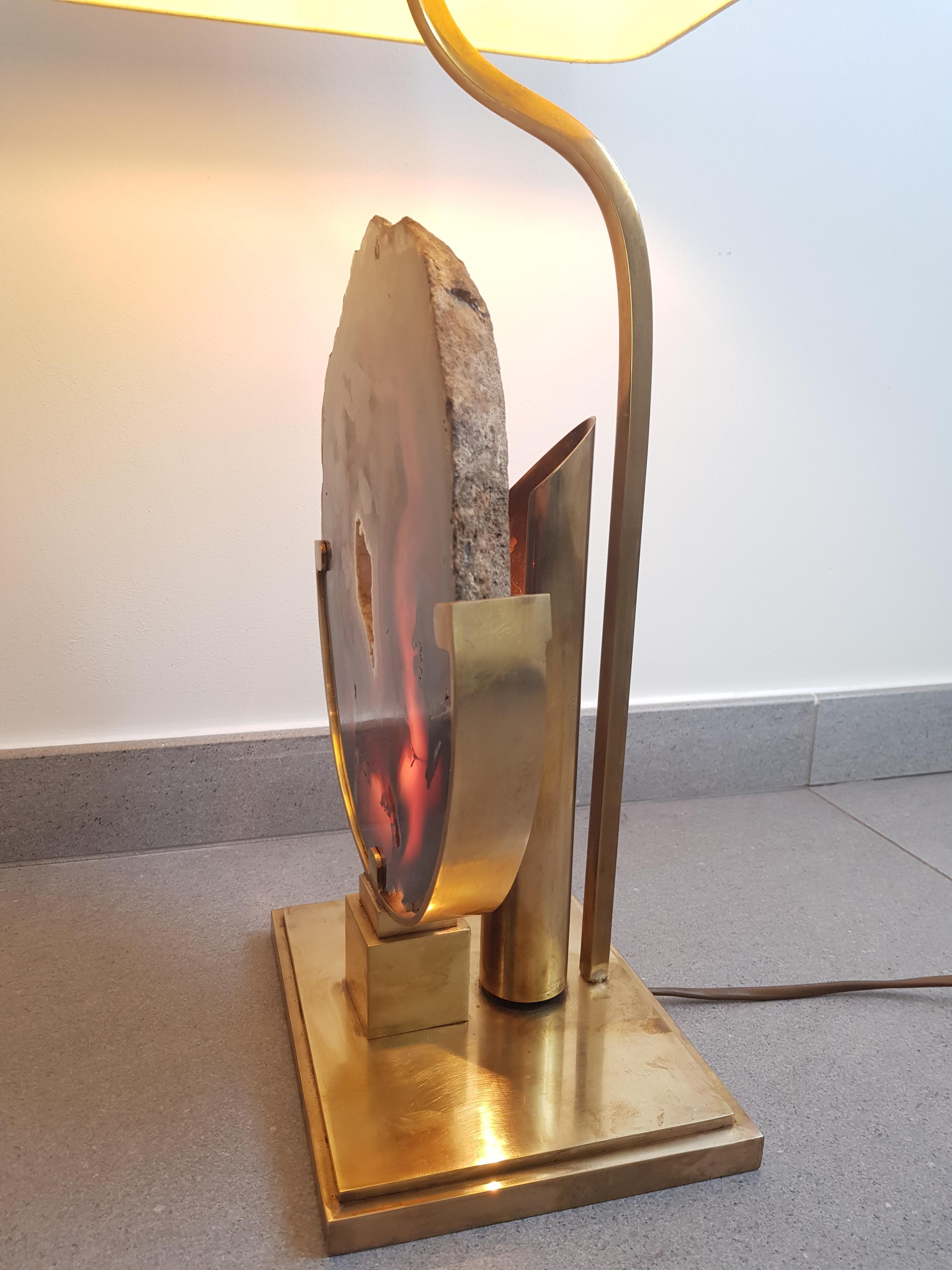 Brass Willy Daro Large Agate Table Lamp For Sale