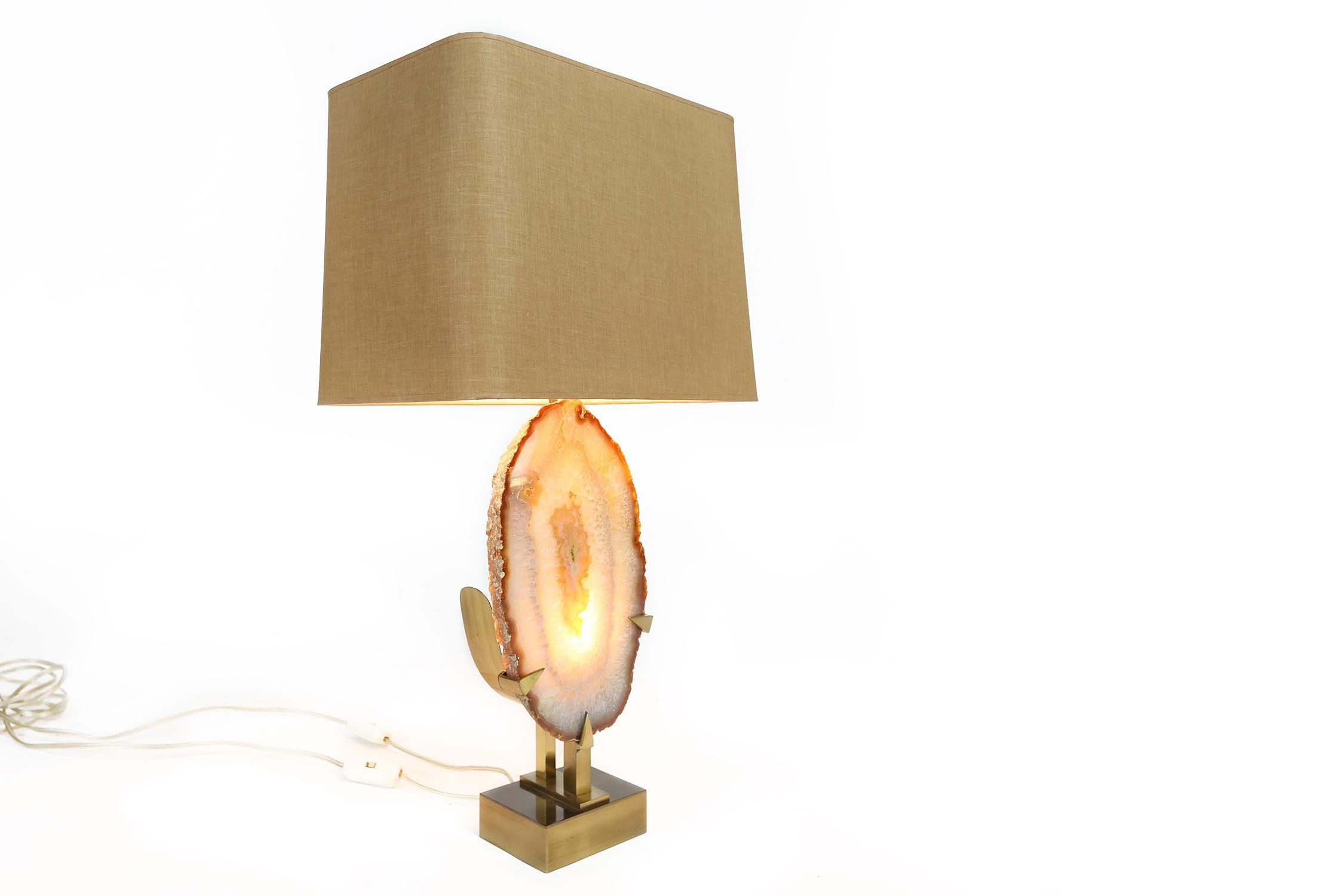 Belgian Willy Daro Large Bronze and Agate Table Lamp, 1970s