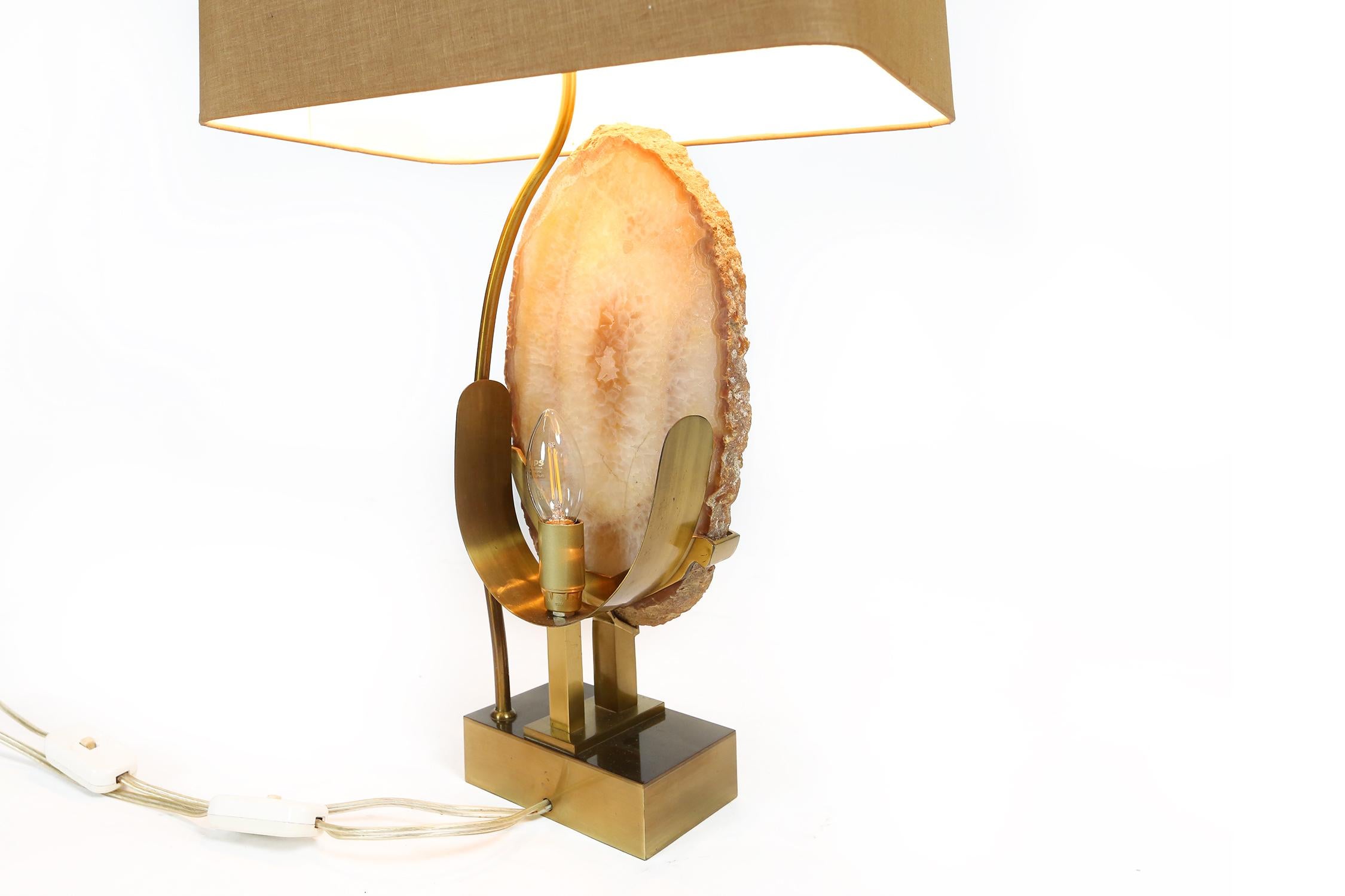 Willy Daro Large Bronze and Agate Table Lamp, 1970s In Good Condition In Ghent, BE