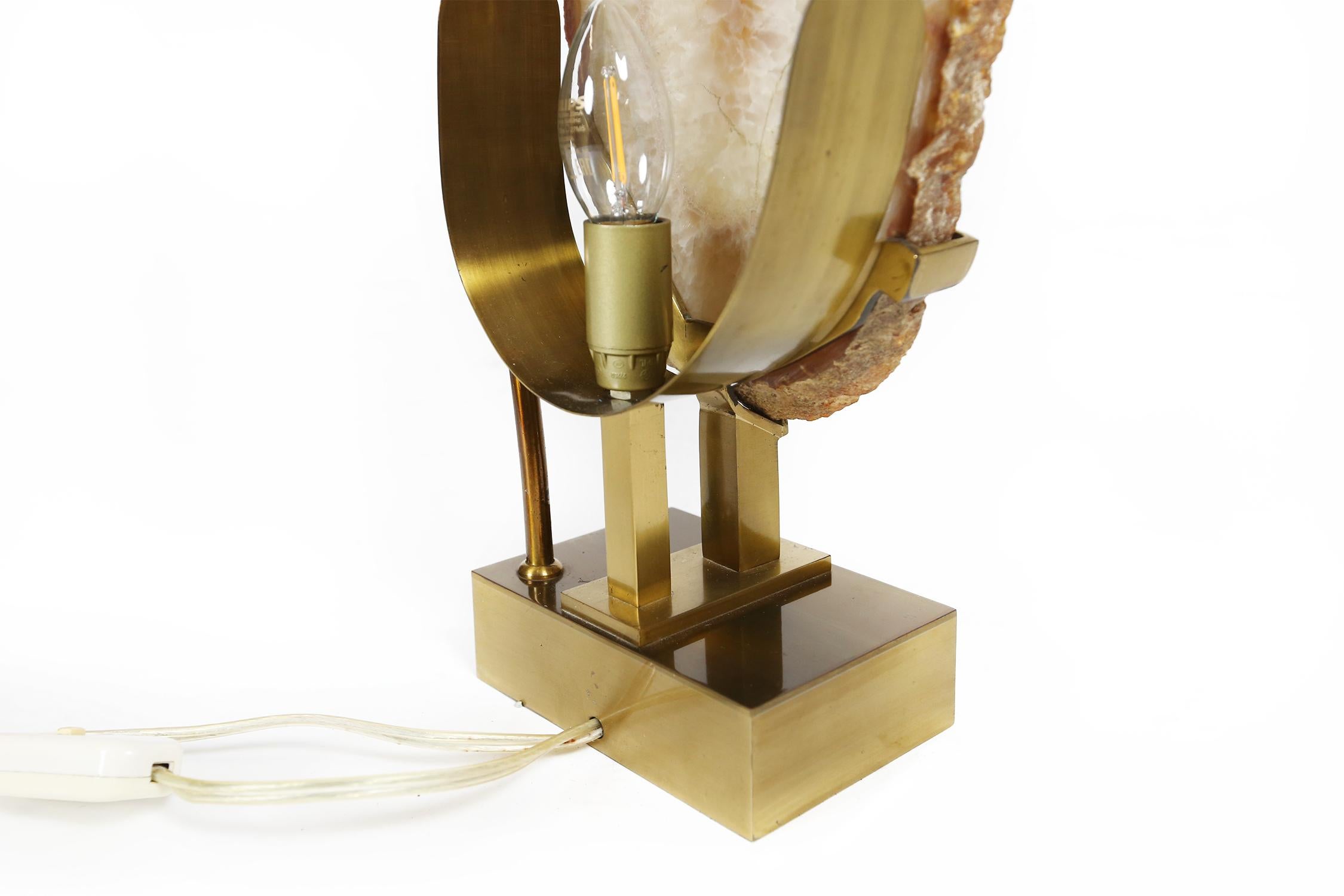 Late 20th Century Willy Daro Large Bronze and Agate Table Lamp, 1970s