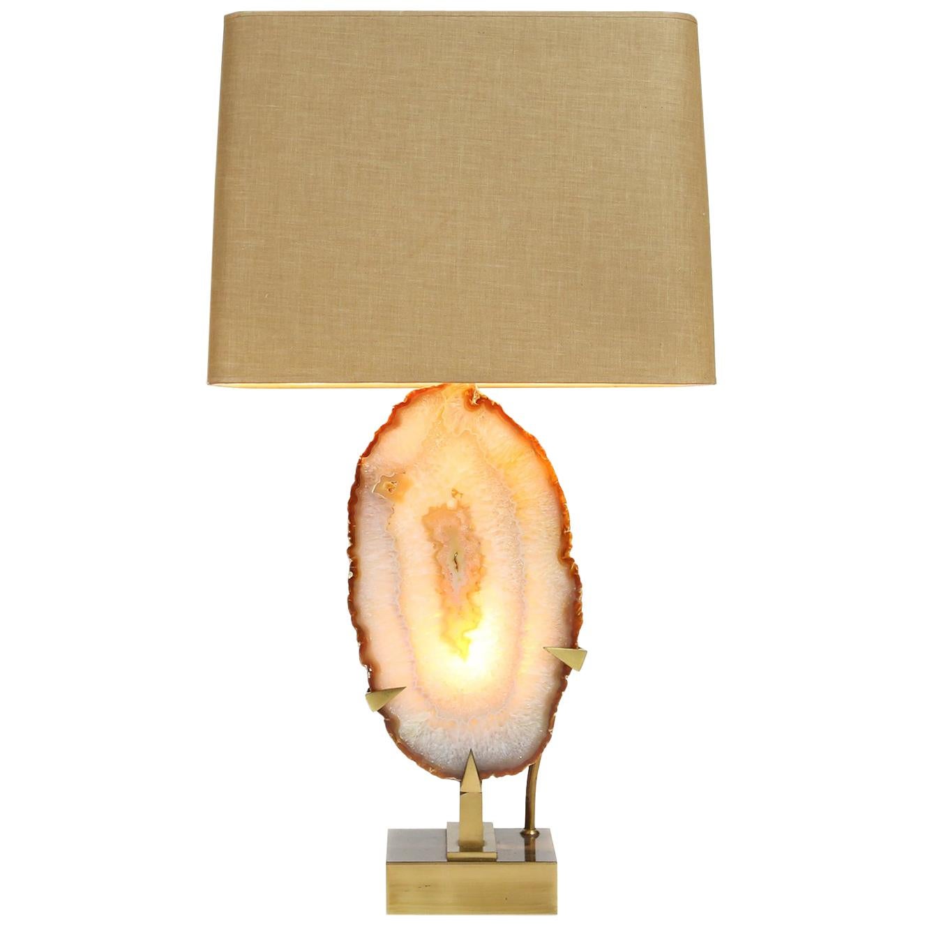 Willy Daro Large Bronze and Agate Table Lamp, 1970s