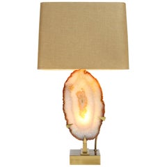 Willy Daro Large Bronze and Agate Table Lamp, 1970s