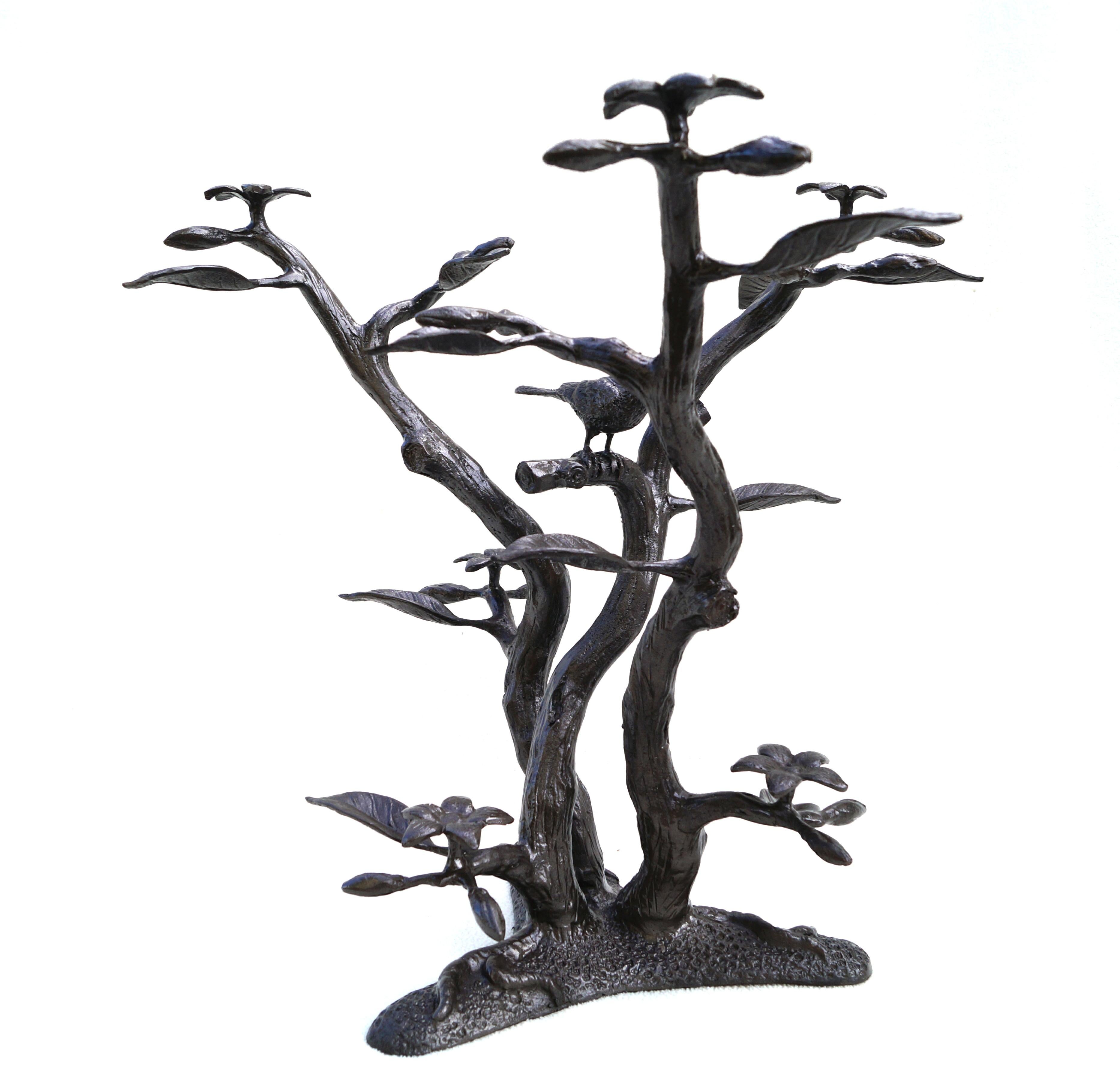 Belgian Willy Daro Manner Metal Tree & Bird Sculptural End Table Base For Sale
