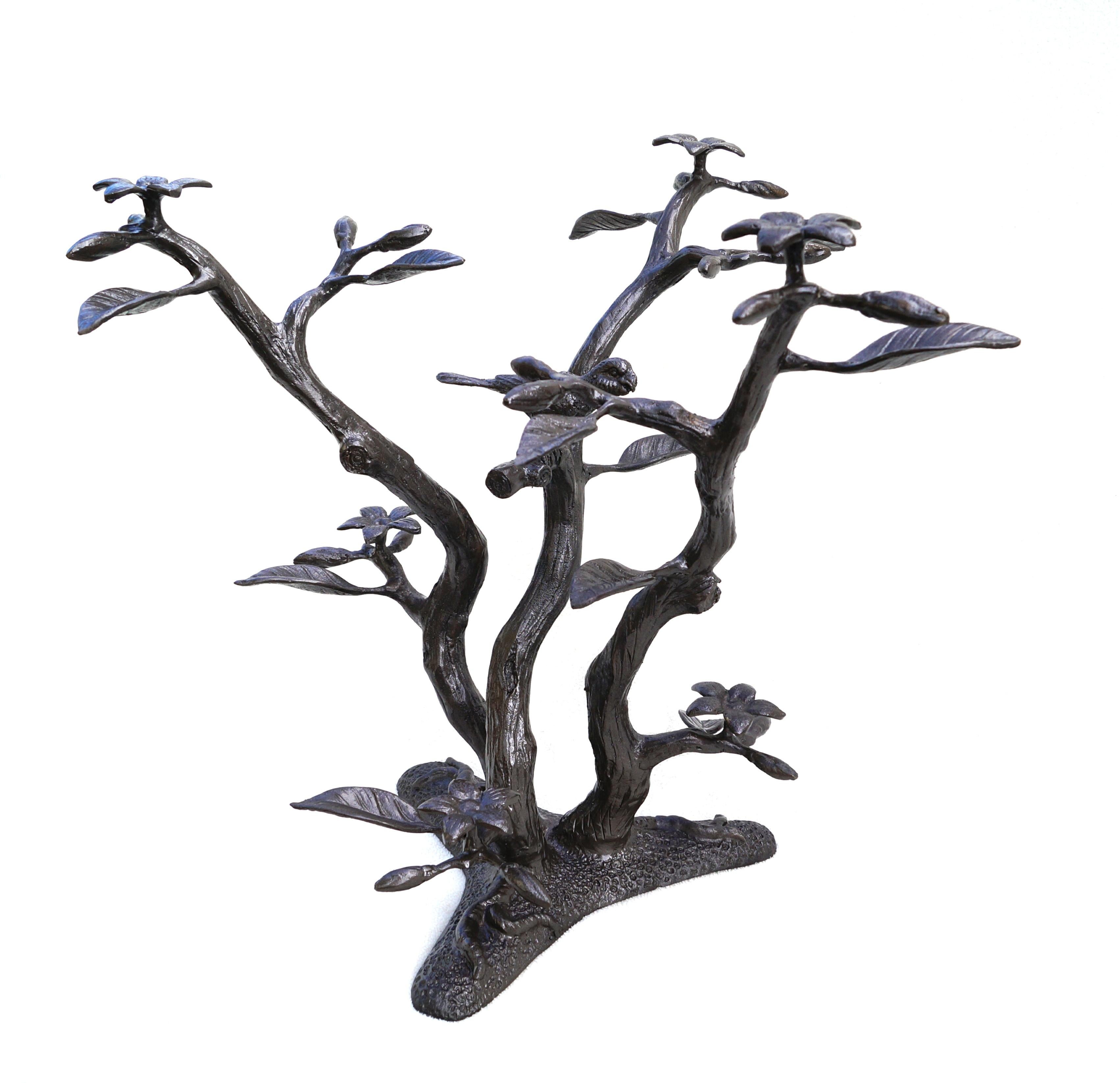 Late 20th Century Willy Daro Manner Metal Tree & Bird Sculptural End Table Base For Sale