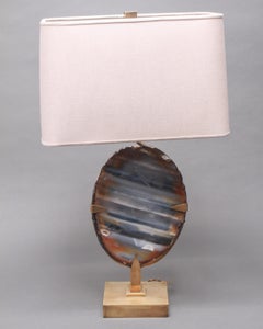 Willy Daro Mid-Century Modern Agate Geode Brass Table Lamps