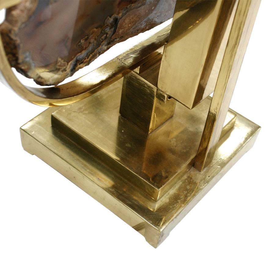 Late 20th Century Willy Daro Mid-Century Modern Brass and Agate Stone Belgian Table Lamp
