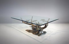 Willy Daro Mid Modern Floral Bonsai Tree Brass and Glass Coffee Table