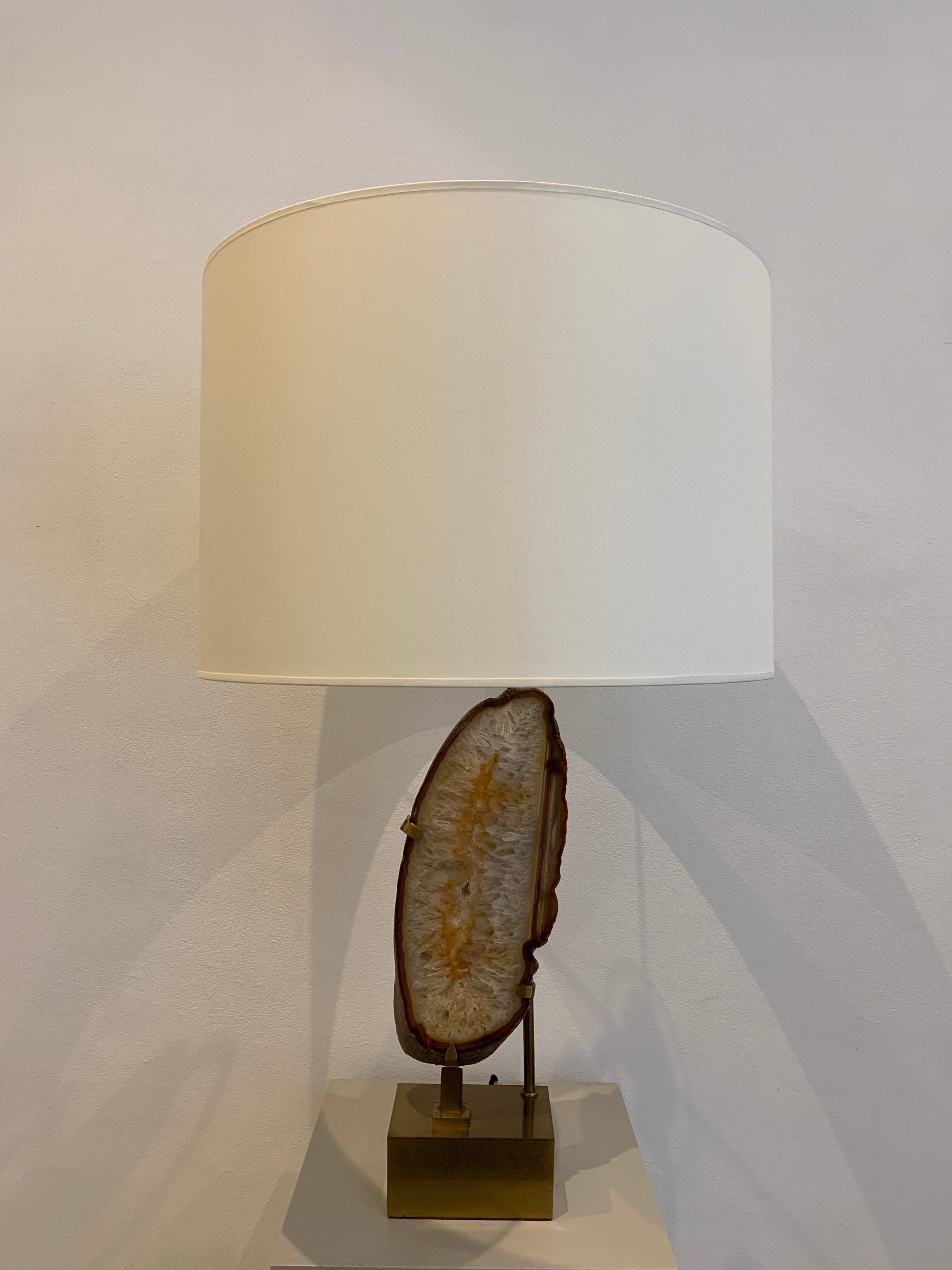Late 20th Century Willy Daro Mounted Stone Table Lamp, 1970s For Sale