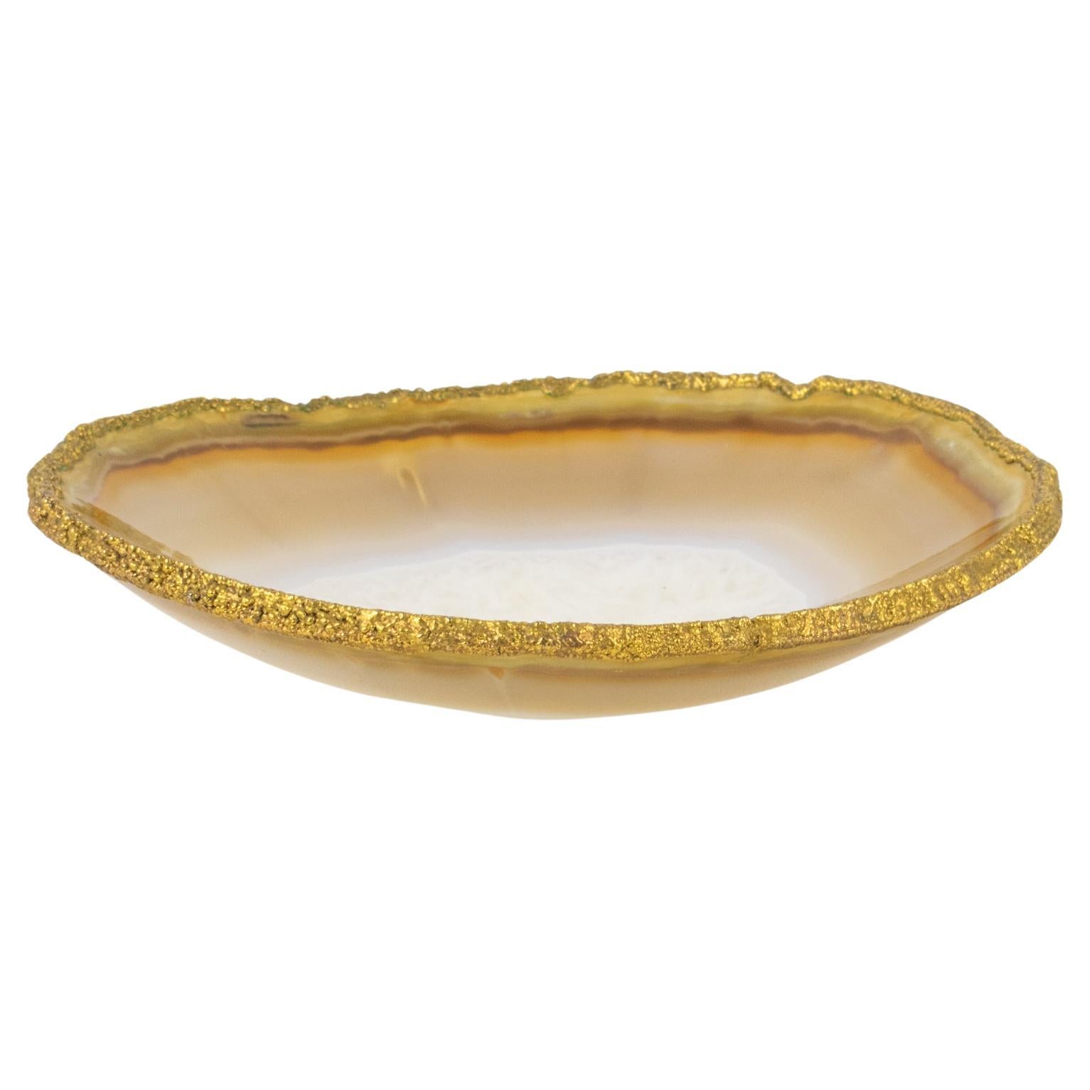 Willy Daro Natural Agate Stone and Bronze Bowl, Vide Poche, Catchall, Desk Tidy