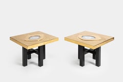 Willy Daro Pair of Brass and Agate Side Tables