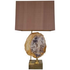 Willy Daro Petrified Wooden Lamp Mounted on a Brass Base