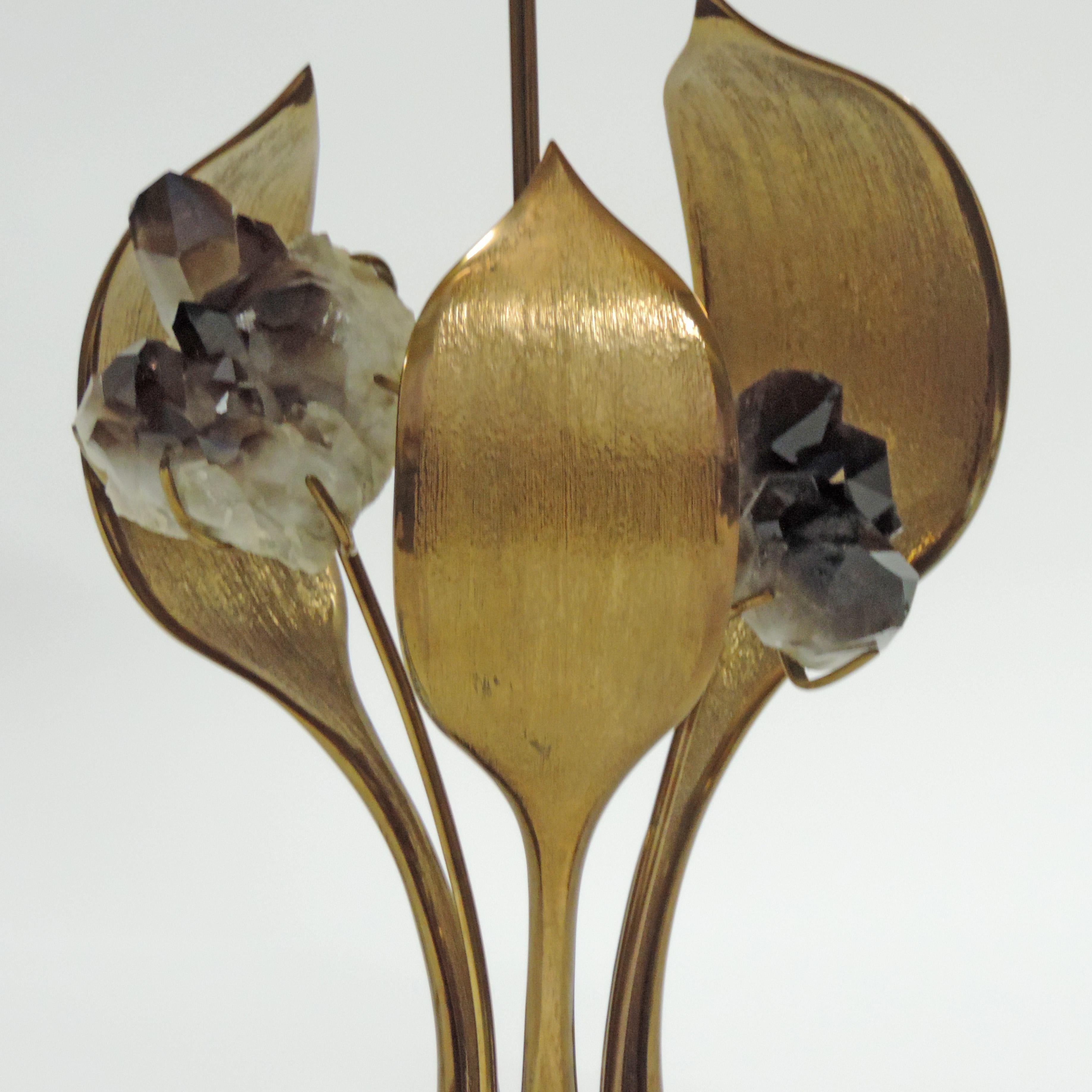 Large Willy Daro rock brown crystal flower and bronze leaves table lamp, Belgium, 1970s
Signed Willy Daro.