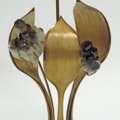 Willy Daro Rock Crystal and Bronze Flower Table Lamp, Belgium, 1970s