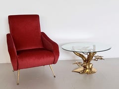 Willy Daro Skulpturaler Couchtisch aus Vollmessing und Glas, 1970er Jahre