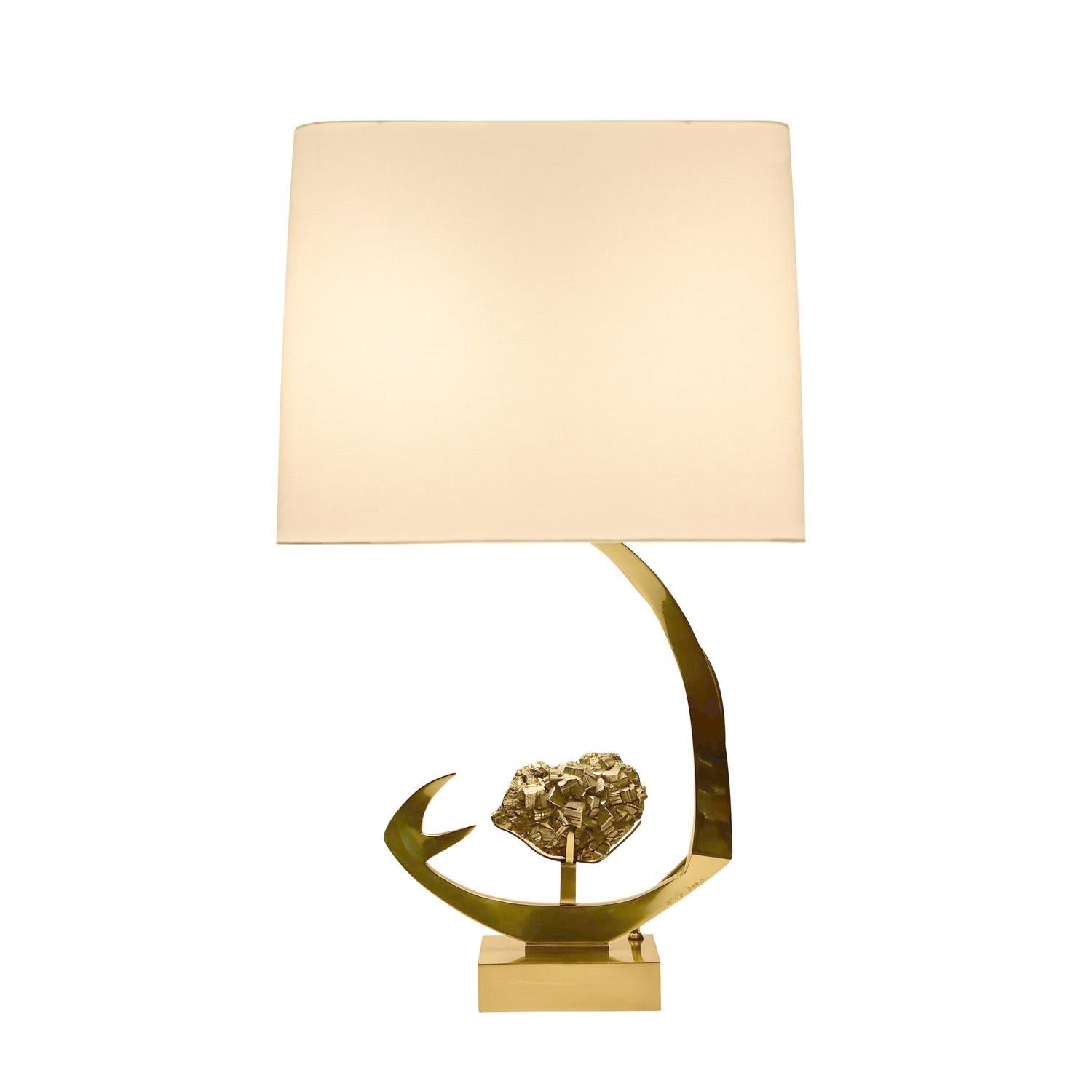 Hand-Crafted Willy Daro Sculptural Table Lamp with Mounted Pyrite 1970s (signed) For Sale