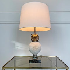 Willy Daro Signed White Owl Table Lamp 1970's