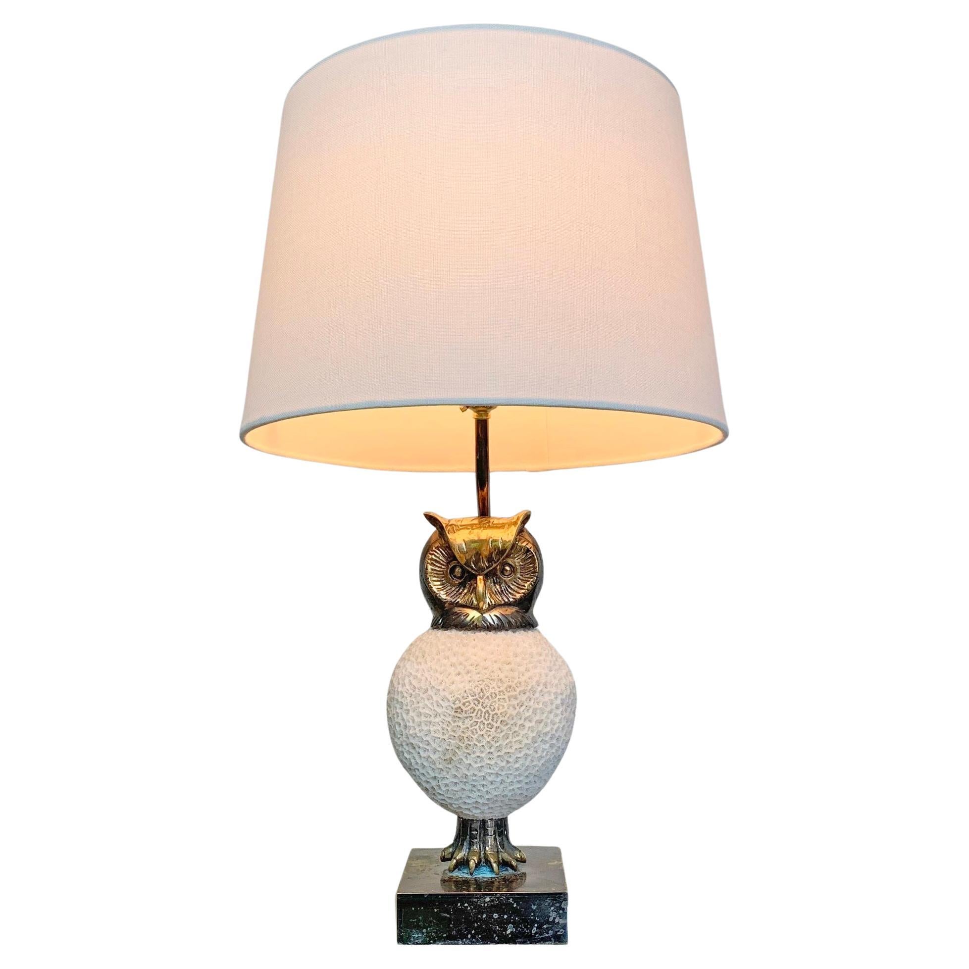 Willy Daro Signed White Owl Table Lamp 1970
s For Sale