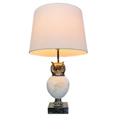 Willy Daro Signed White Owl Table Lamp 1970
s
