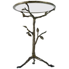 Willy Daro Style Cast Bronze Leaf Tree French Gueridon Side Table