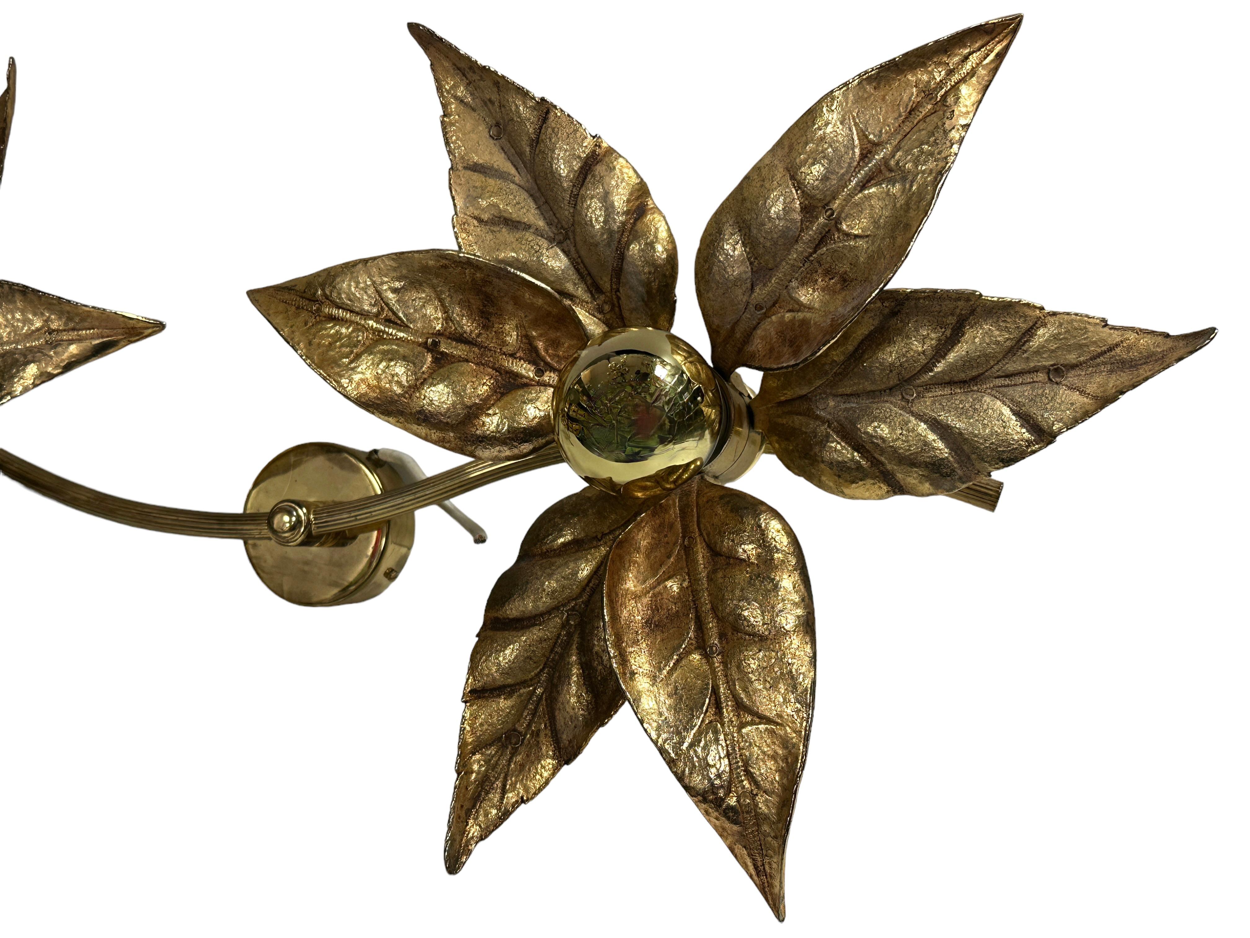 German Willy Daro Two-Flower Wall Light, Massive Lighting, 1970s For Sale