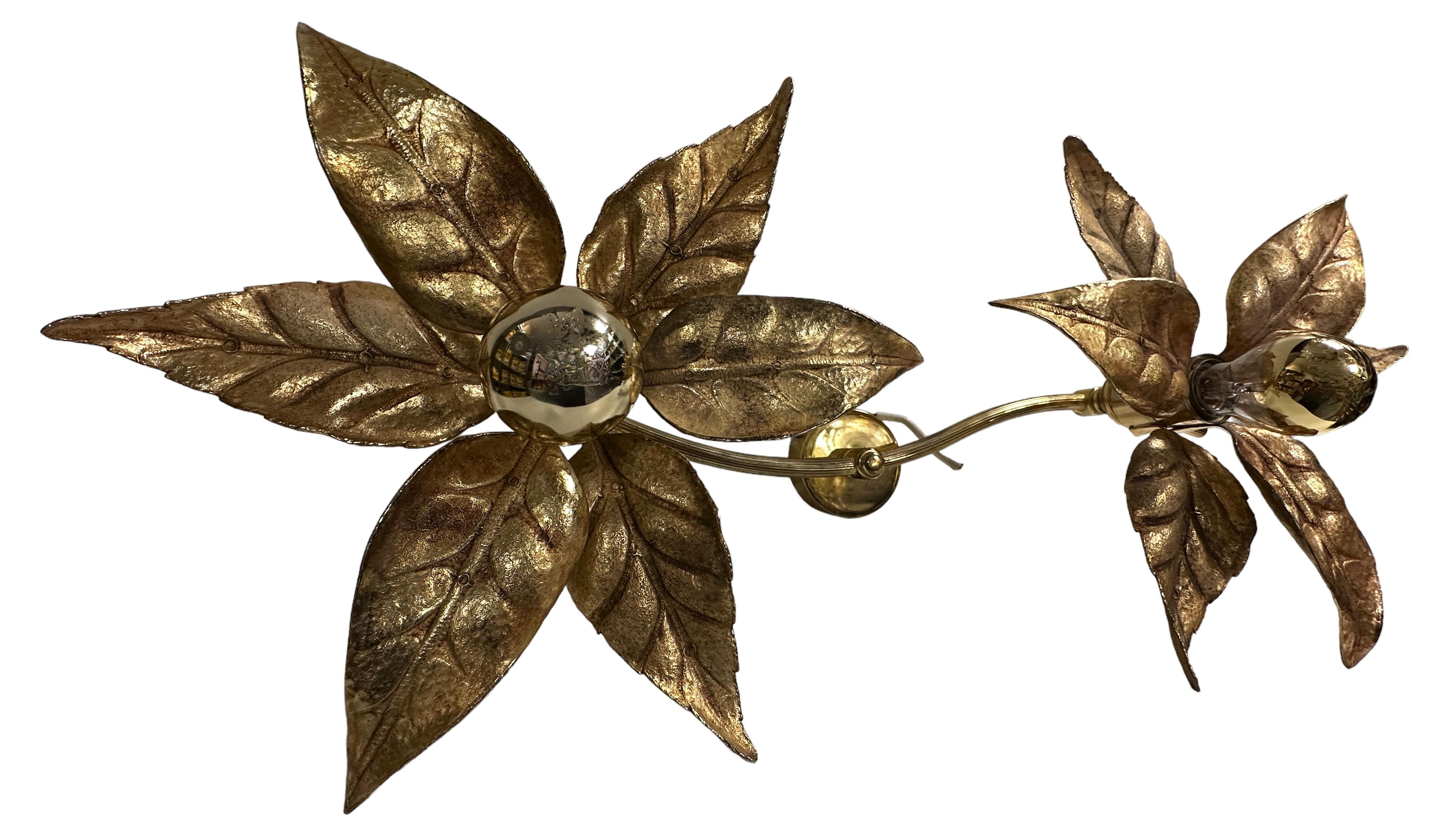 Late 20th Century Willy Daro Two-Flower Wall Light, Massive Lighting, 1970s For Sale